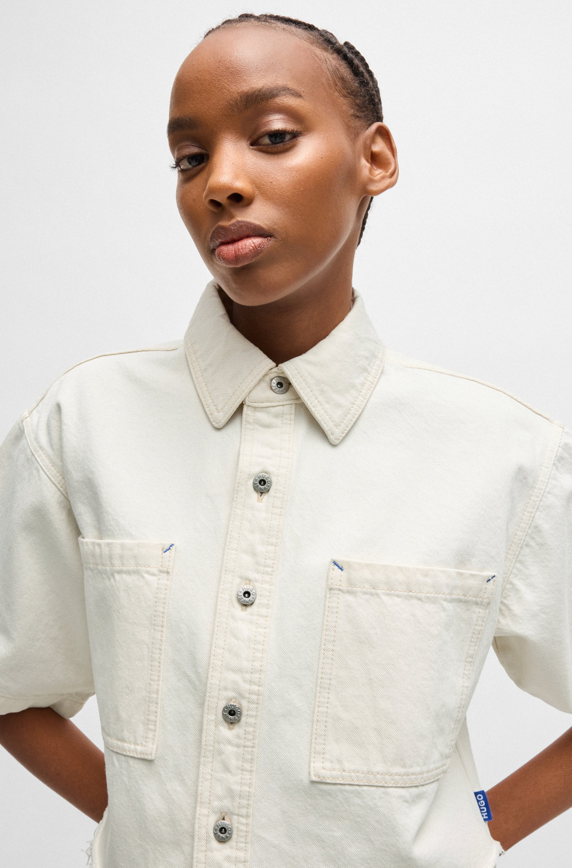 HUGO Blue Jeansbluse »Getecna«, mit geschnittenem Saum