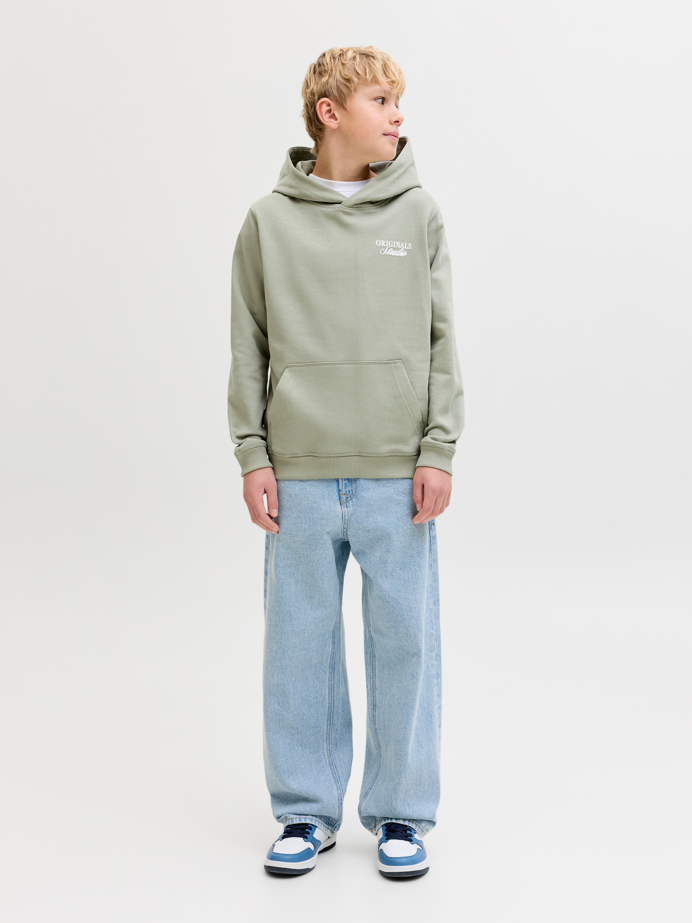 Jack & Jones Junior Kapuzensweatshirt »JORNORREBRO TYPO BACK SWEAT HOOD SN JNR«, Baumwollmischung, relaxed fit, Langarm
