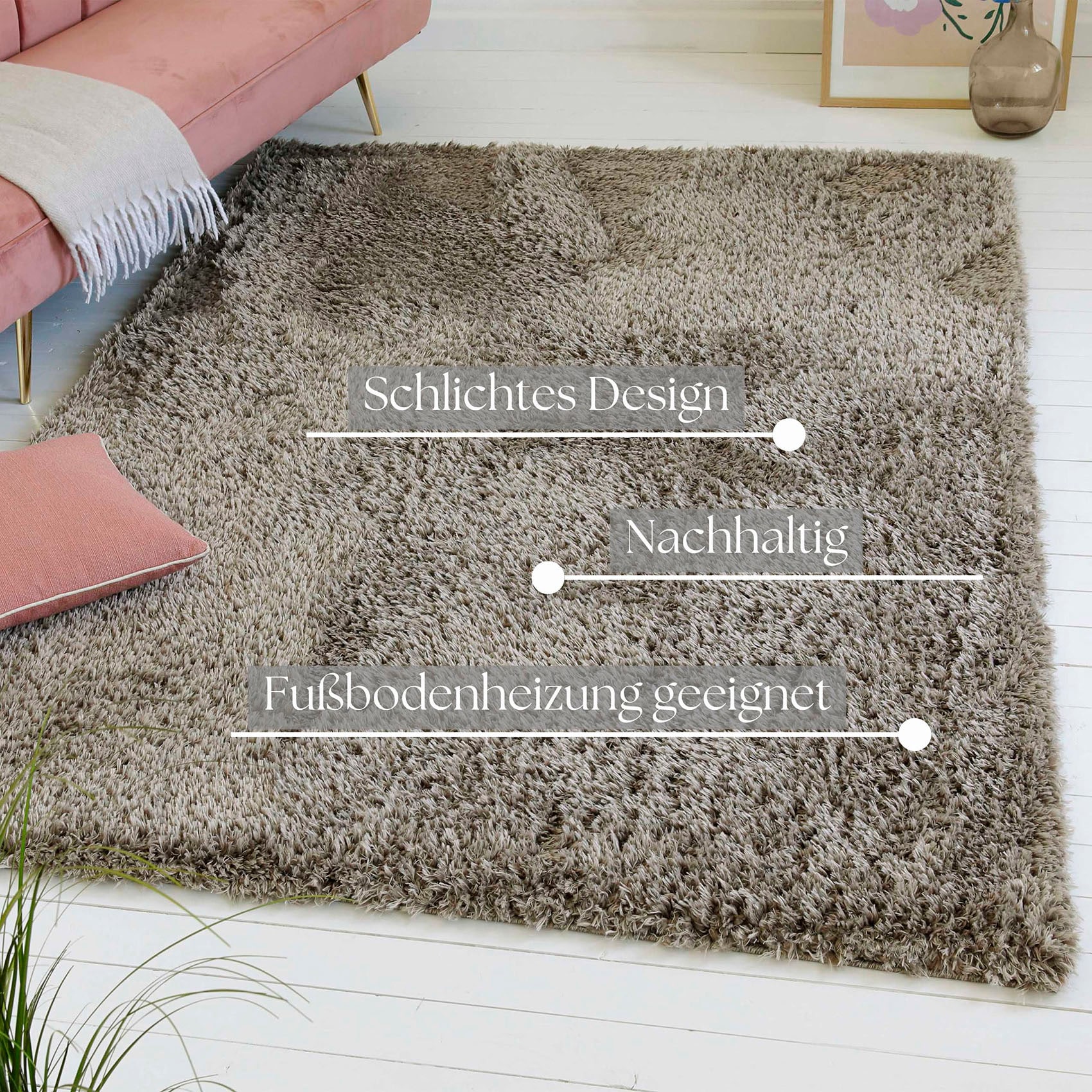 my home Hochflor-Teppich »Josetta, auch als Läufer erhältlich«, rechteckig, 50 mm Höhe, Langflor, Shaggy, dichter weicher Hochflor, uni farben, Wohnzimmer