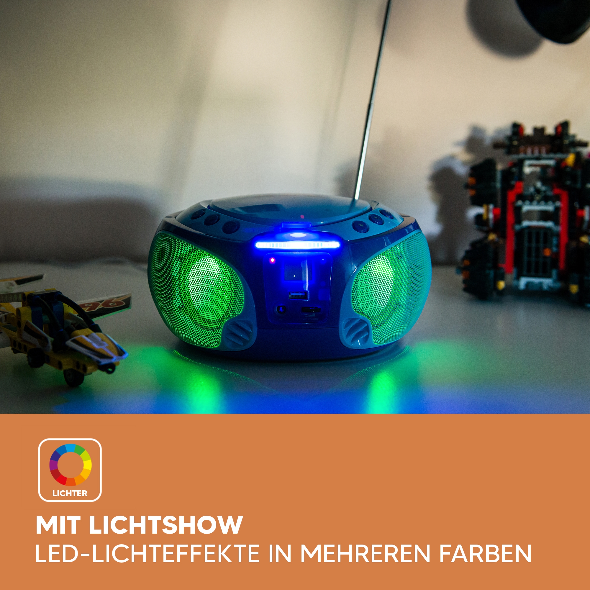 Lenco Boombox »SCD-650« ( AM-Tuner | FM-Tuner ) speziell für Kinder, USB-Anschluss, Karaoke-Mikrofon und Lichteffekte