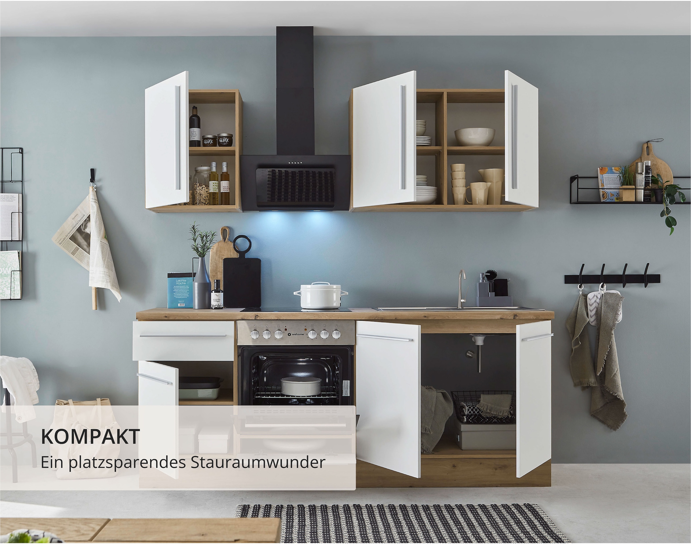 KOCHSTATION Küchenzeile »KS-Florida mit 38mm starker Arbeitsplatte« Breite 210 cm, wahlweise mit E-Geräten, mit Soft-Close-Funktion