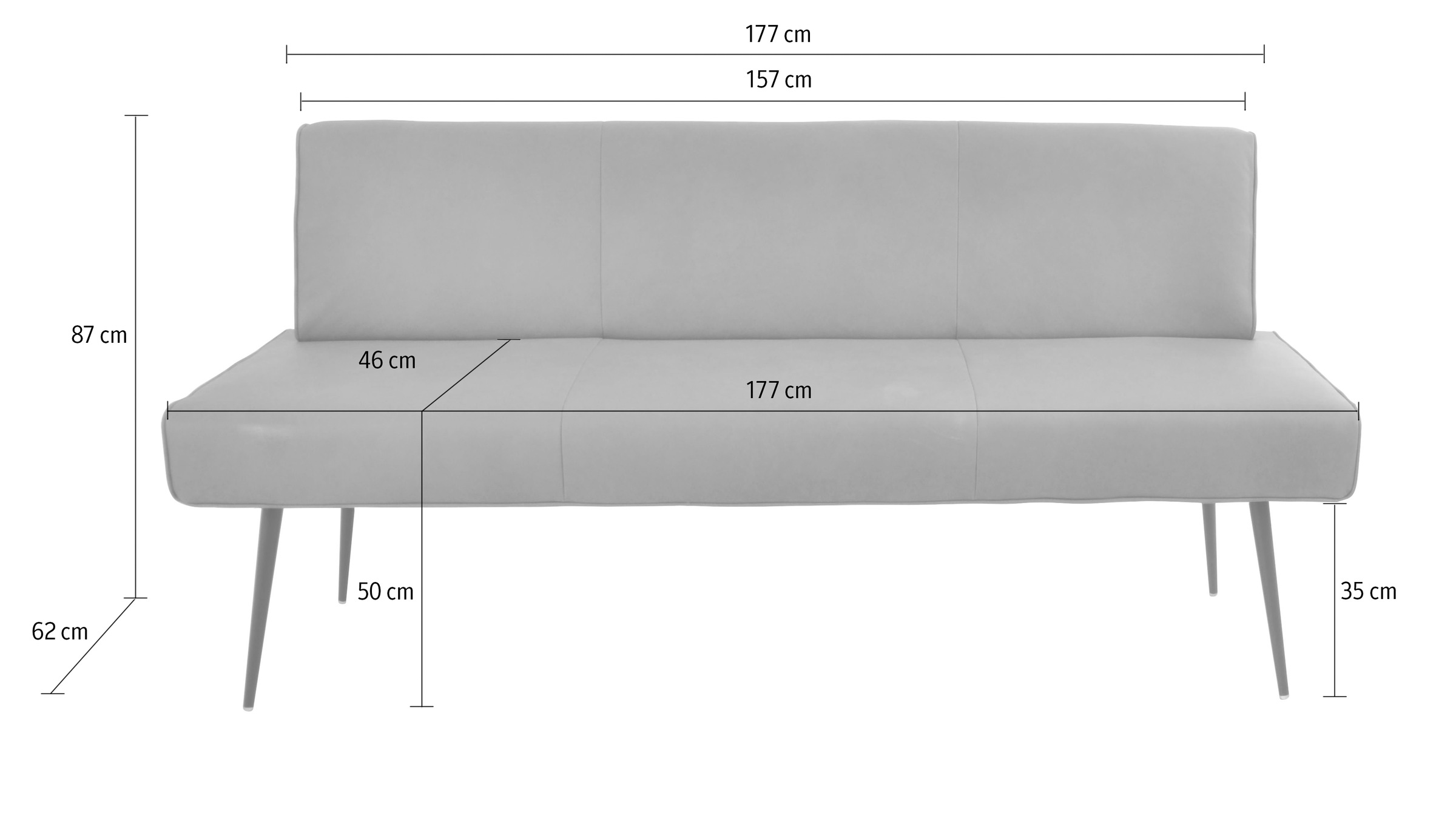 K+W Komfort & Wohnen Polsterbank »Giacomo I«, (1 St.), Metallfüsse in schwarz, wahlweise in der Breite 200cm oder 177cm