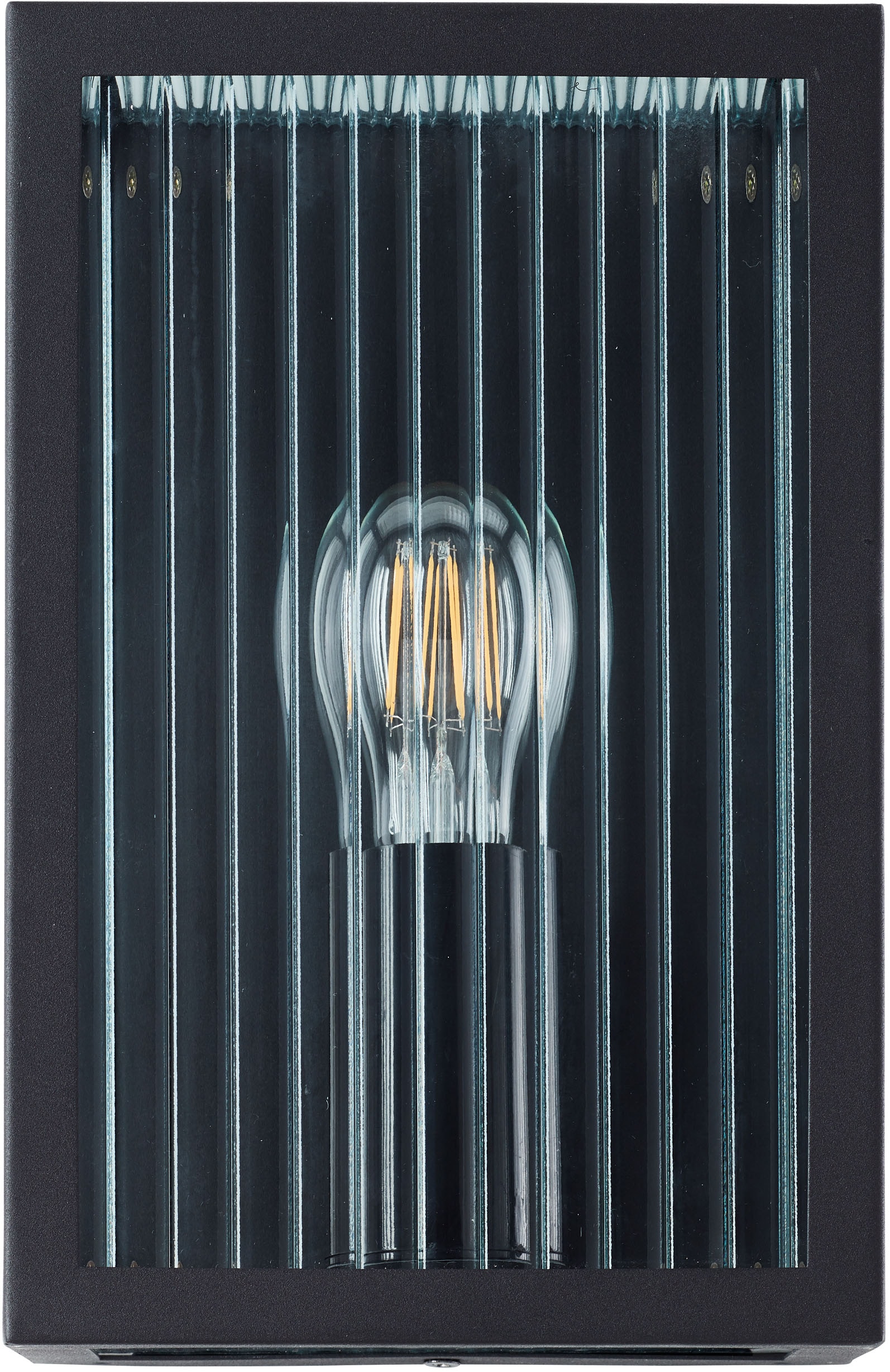 my home Außen-Wandleuchte »GETTA«, 1 flammig, Leuchtmittel E27 | ohne Leuchtmittel, Riffelglas, 17 x 26 x 10 cm, E27, IP44, Metall/Glas, schwarz