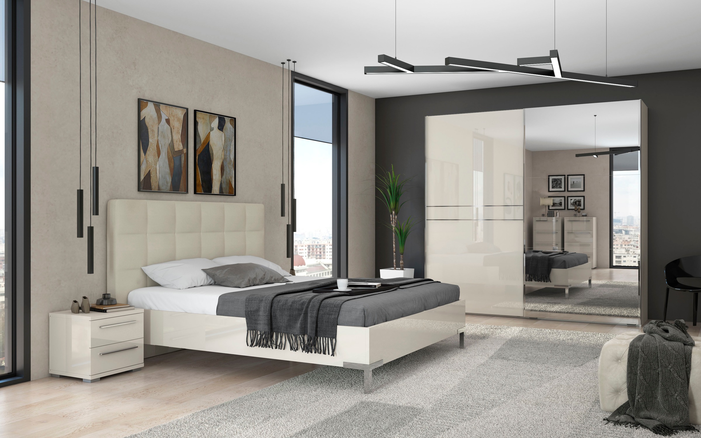 Places of Style Schwebetürenschrank »Piano, mit Einlegeböden und Kleiderstangen, Türen soft-close-Funktion«, (in 3 Breiten, 224cm hoch), mit Spiegeltür, FSC-zertifizierter Holzwerkstoff