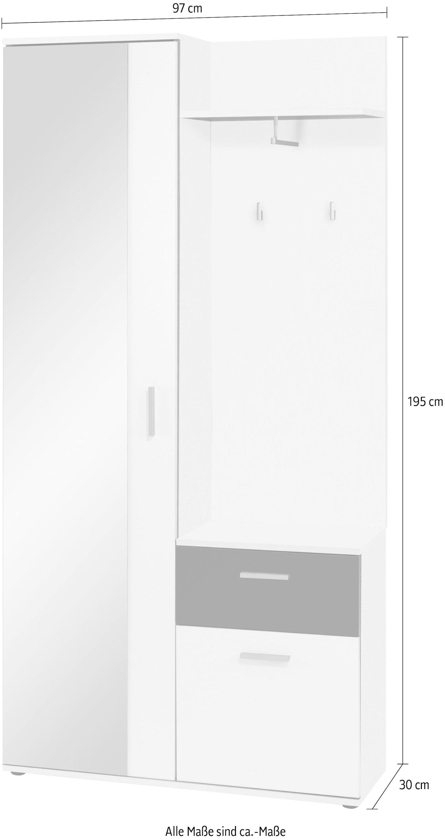 INOSIGN Kompaktgarderobe »Jakob«, mit großem Spiegel und Ablage, Breite 97 cm