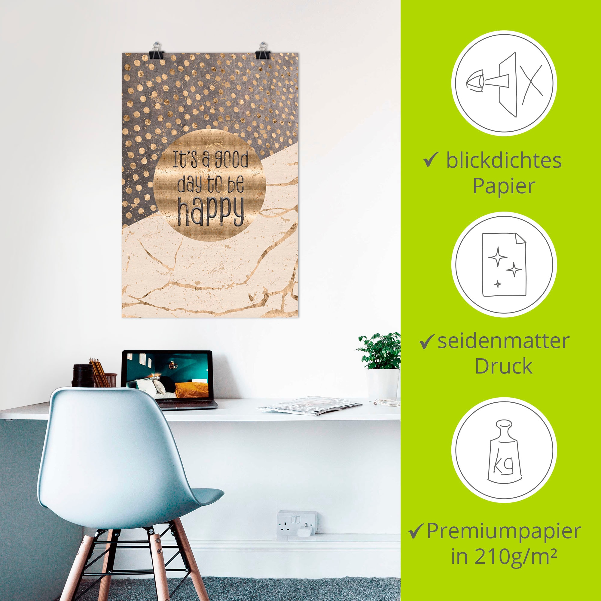 Artland Wandbild »Ein guter Tag um glücklich zu sein« Sprüche & Texte 1 Stk. tlg. als Alubild, Leinwandbild, Poster in verschied. Größen