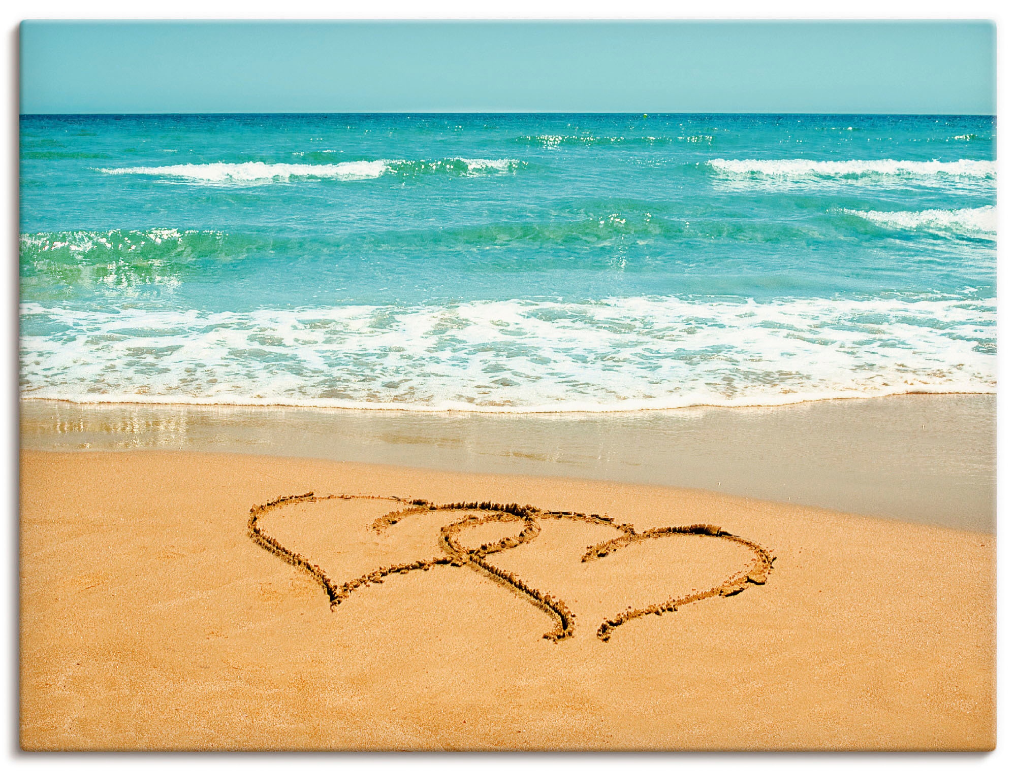 Artland Wandbild »Herzen im Sand«, St.), versch. bestellen Strand, oder Leinwandbild, Poster Alubild, in (1 bequem Wandaufkleber Größen als