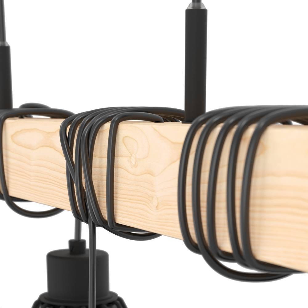 EGLO Hängeleuchte »TOWNSHEND 5, Hängelampe, Stahl und Holz, E27, IP20, Pendellampe, Lampe«, 4 flammig, Leuchtmittel E27 | ohne Leuchtmittel, Hängeleuchte, L70 x B20 x H110 cm, schwarz, braun, 4X60W exkl.