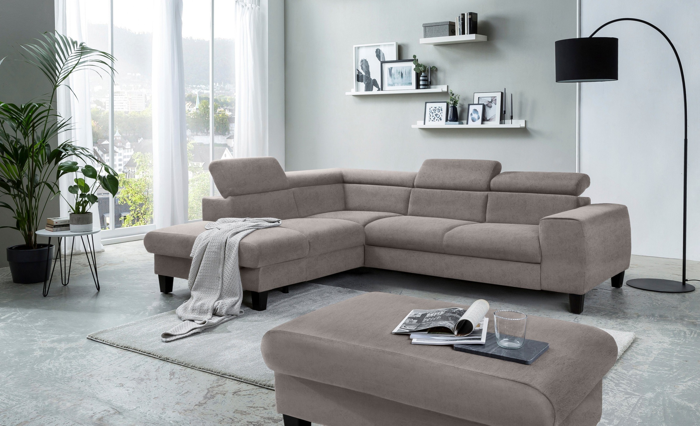 COTTA Polstergarnitur »Morven L-Form«, (Set), Set bestehend aus: Ecksofa mit Kopfteilverstellung & Hocker