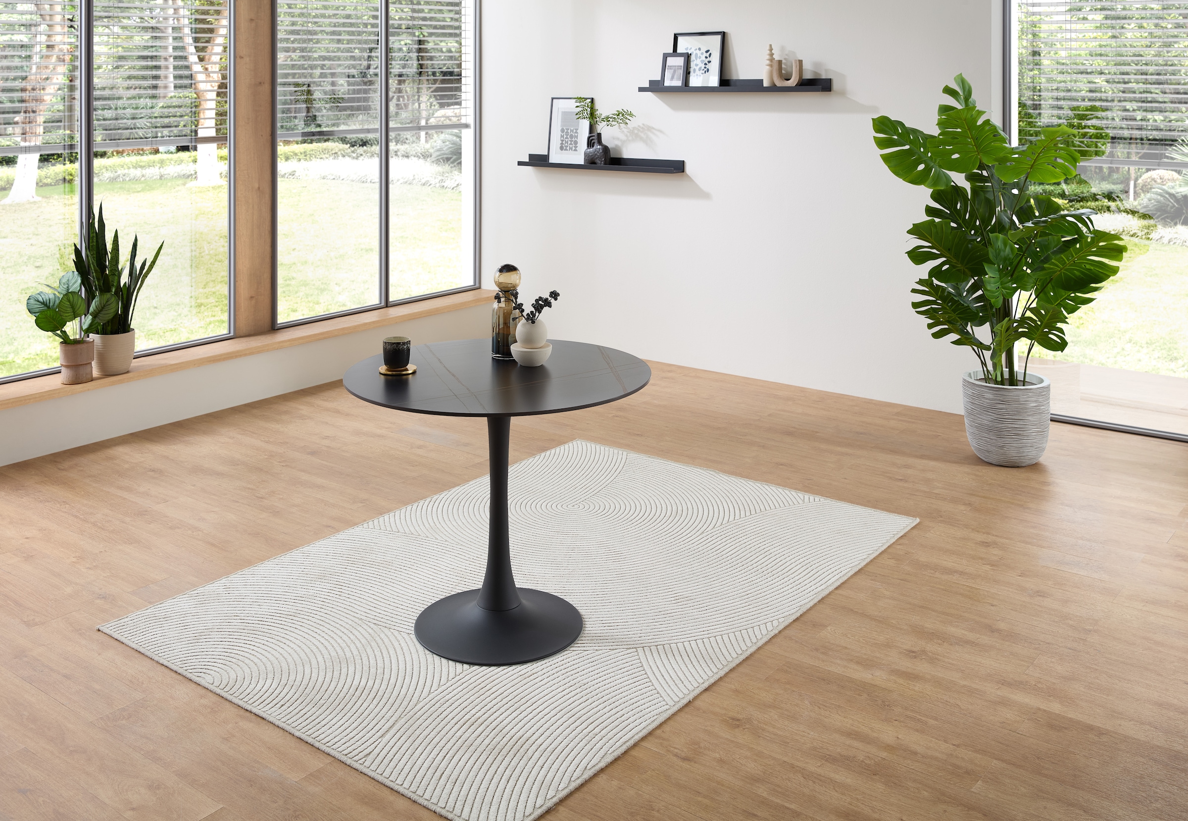 Stolkom Esstisch »Josh Esszimmertisch rund Keramik, marmoriert, BxH 90x75 cm«, Keramikoberfläche marmoriert, Wahlweise in weiß, grau oder schwarz