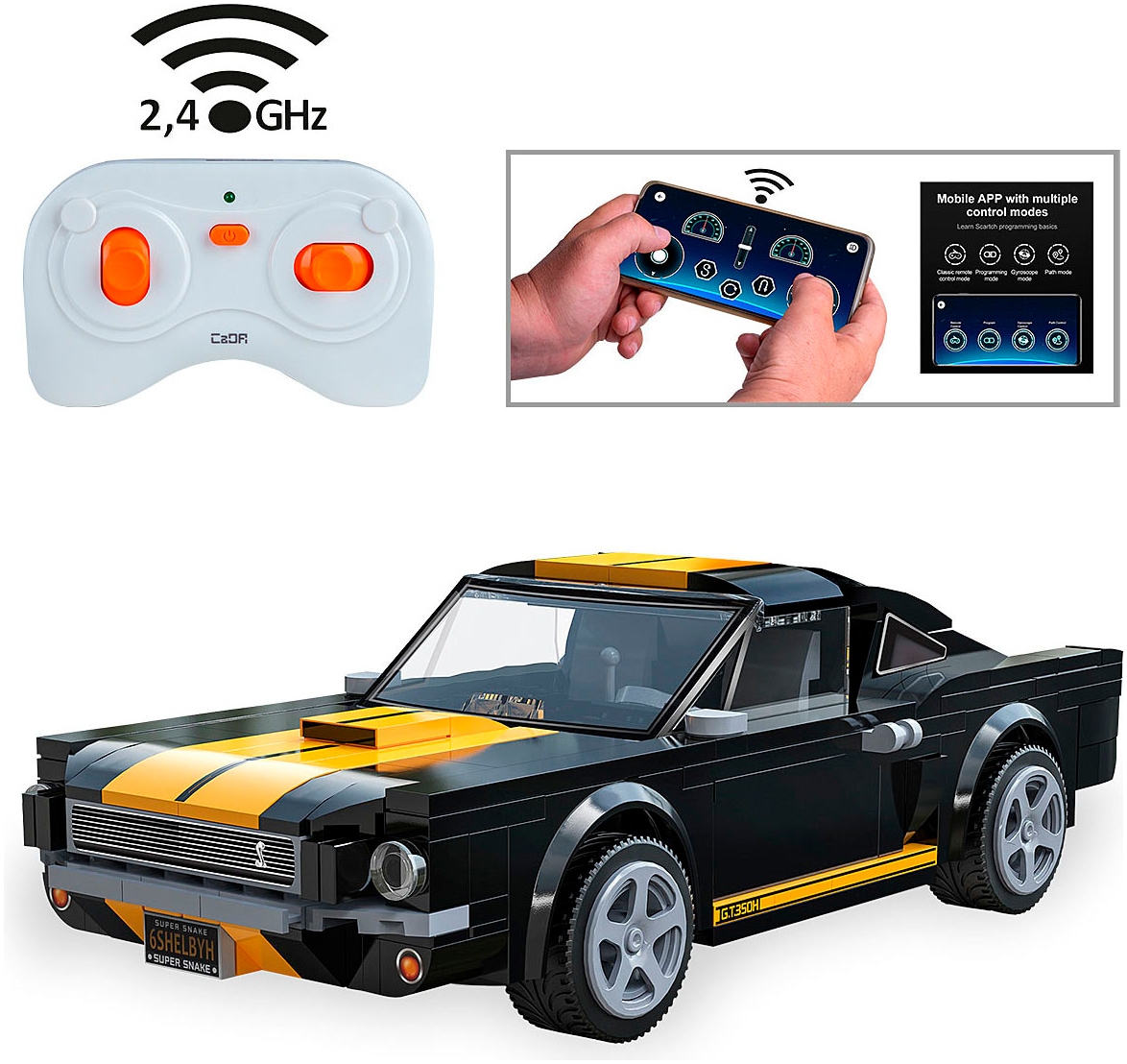 Jamara RC-Auto "CaDA, Bricks Shelby GT350 H schwarz 2,4GHz" Maßstab 1:20