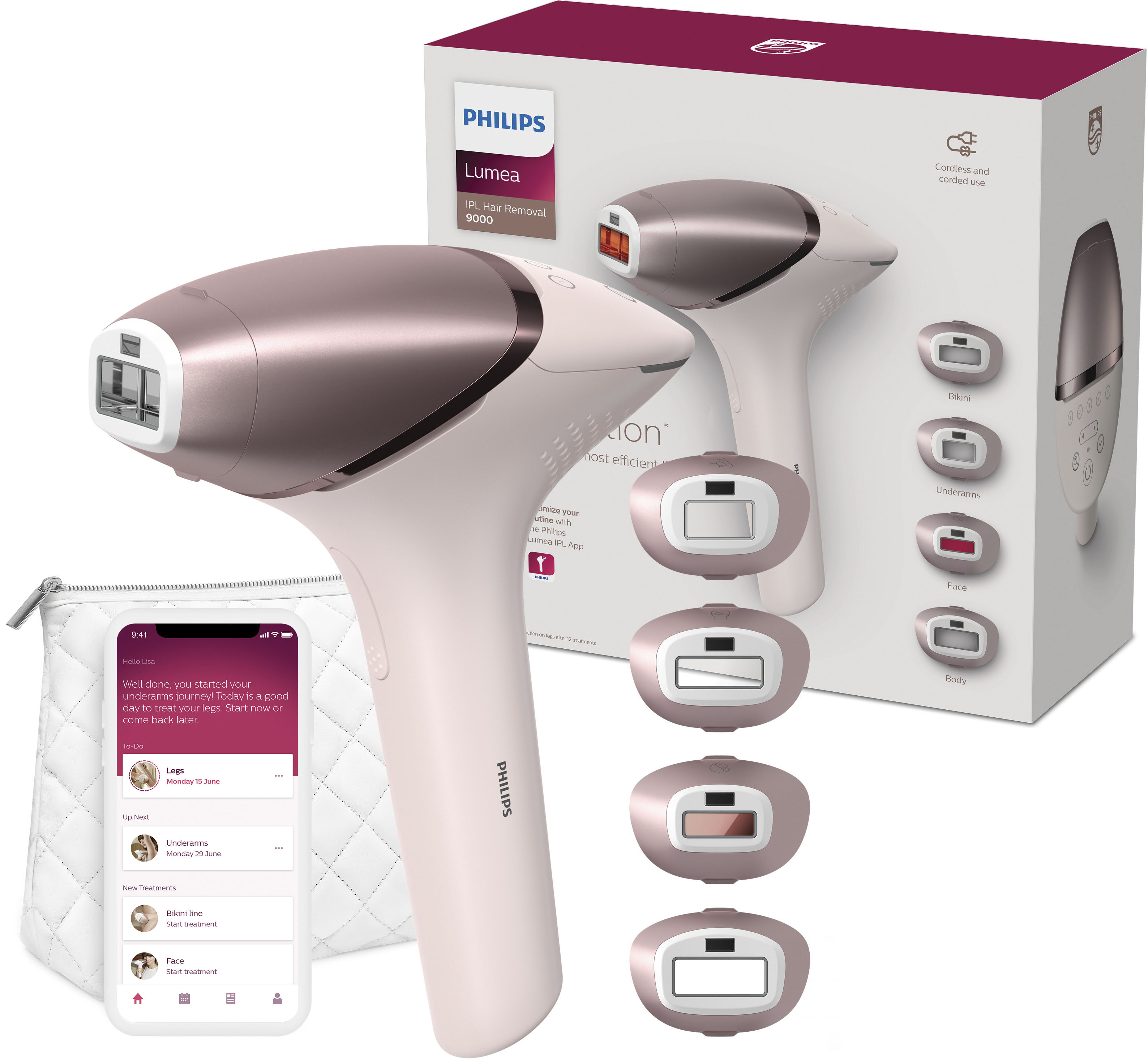 IPL-Haarentferner »Lumea S9000 BRI958/00«, 450.000 Lichtimpulse, 4 Aufsätze (Achseln,...