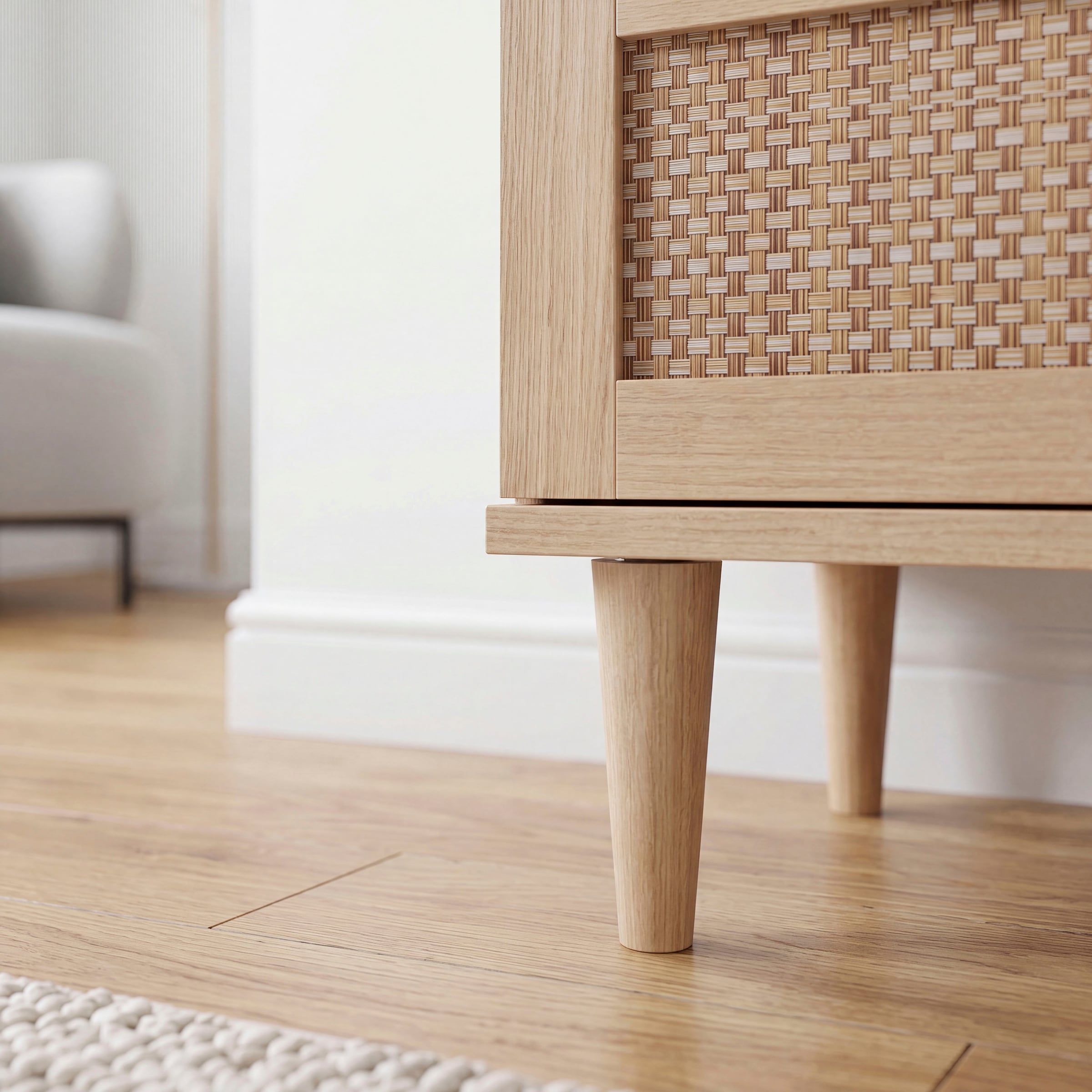OTTO home Kleiderschrank »ELLIAN mit natürlicher Geflechtoptik und warmem Holzdekor« Holzfüße, Metallgriffe, Made in EU, viel Stauraum, FSC® zertifiziert