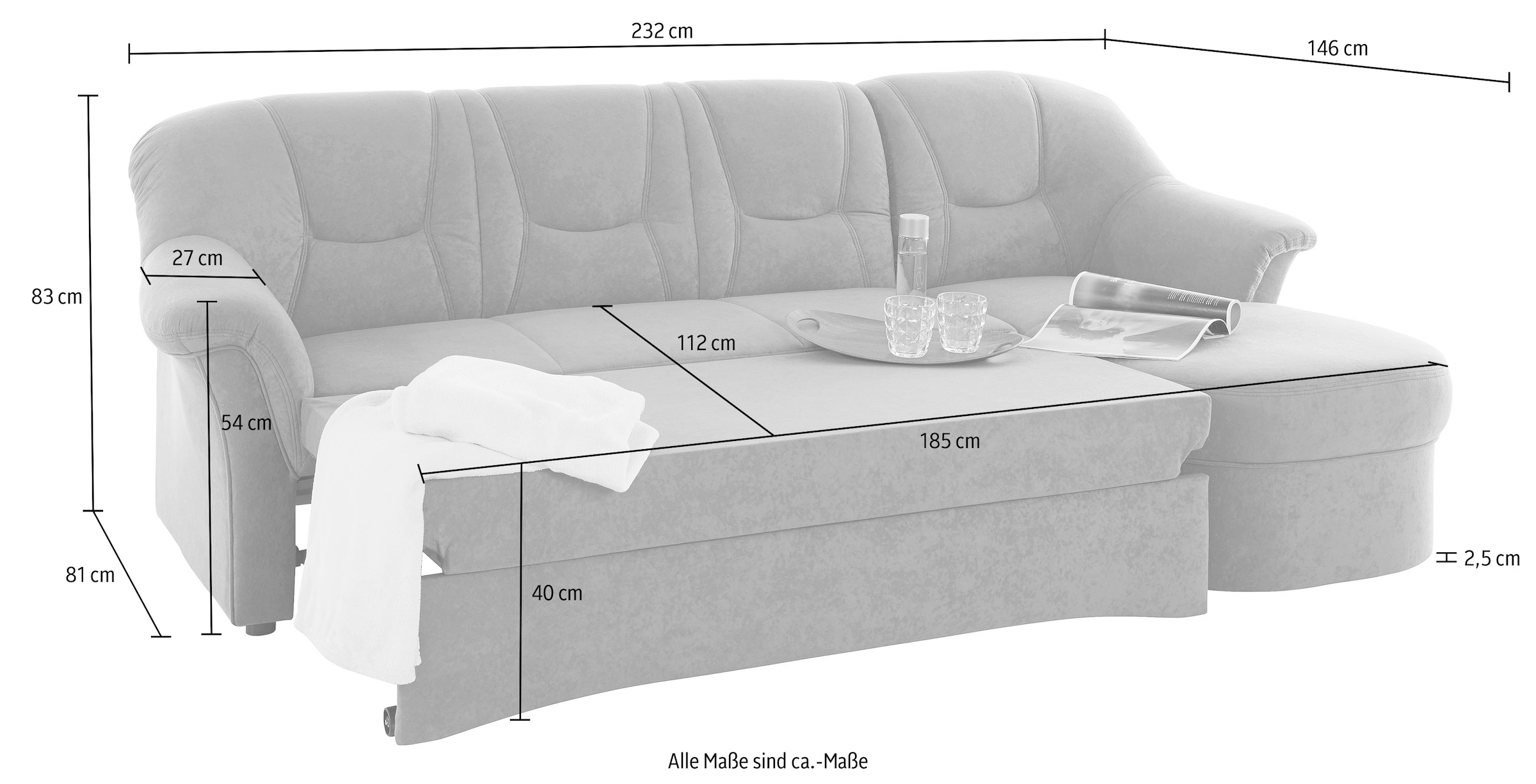 DOMO collection Ecksofa »Sarafina zeitlos und komfortabel, optional mit Federkern, L-Form«, wahlweise mit Bettfunktion