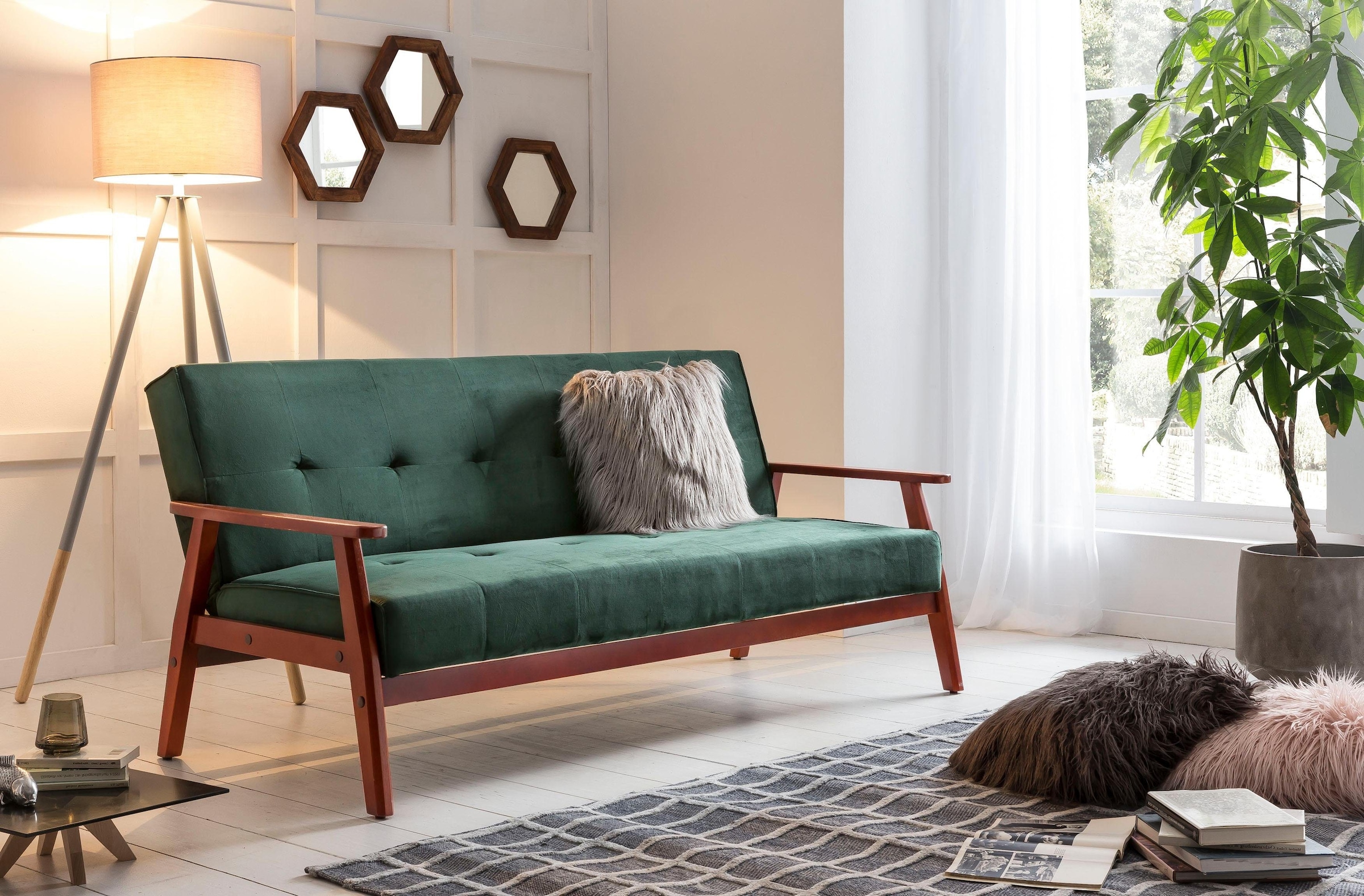 SalesFever Schlafsofa »Skagen 3-Sitzer Schlafsofa«, Holzgestell Sofa: Entspannung und Schlaf auf 190cm Breite