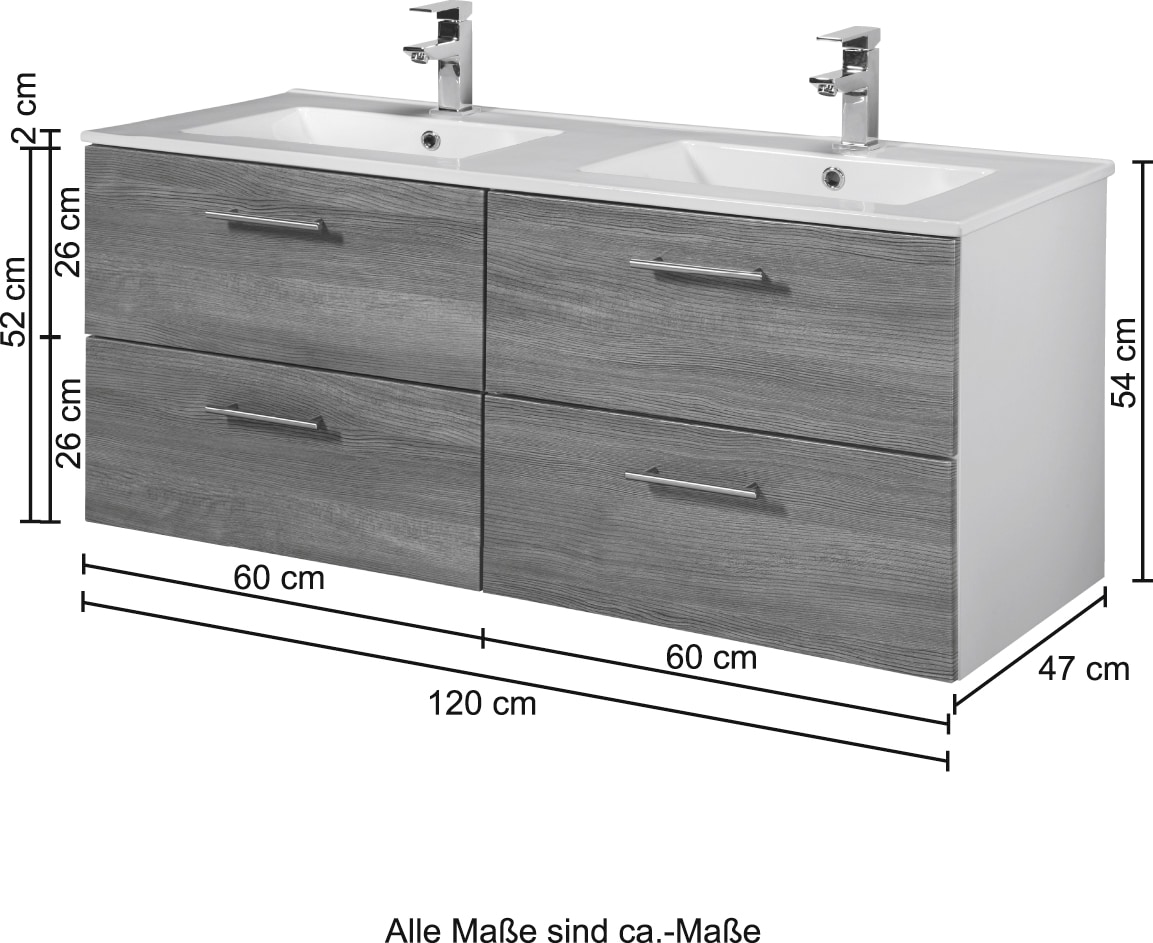 HELD MÖBEL Doppelwaschtisch »Trento«, Badmöbel in Breite 120 cm, 2  Doppel-Waschbecken zur Auswahl online kaufen | mit 3 Jahren XXL Garantie
