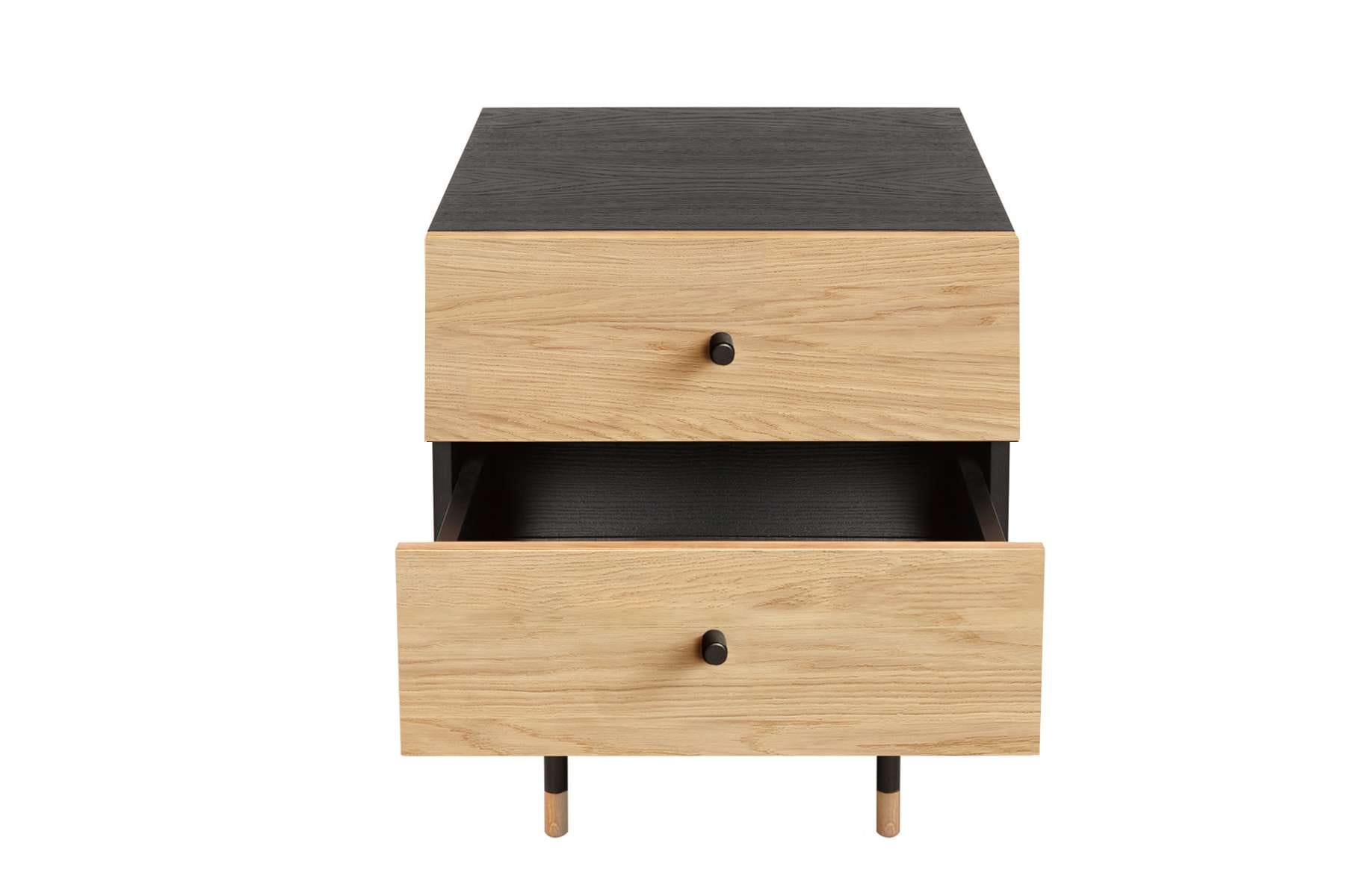 Woodman Nachtkommode »Jugend«, Echtholzfurnier aus Eiche, Breite 53 cm, mit Schubladen, Metallfüße