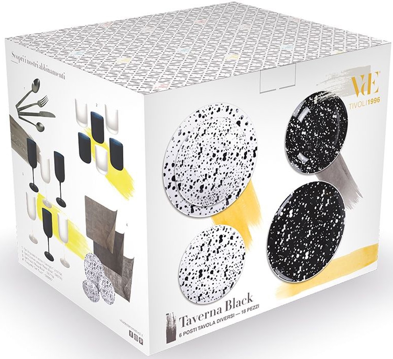 Villa d'Este Tafelservice »Geschirr-Set, Service Taverna Black«, (Set, 18 tlg.), Speiseteller, Suppenteller, Dessertteller, 18 Teile, für 6 Personen