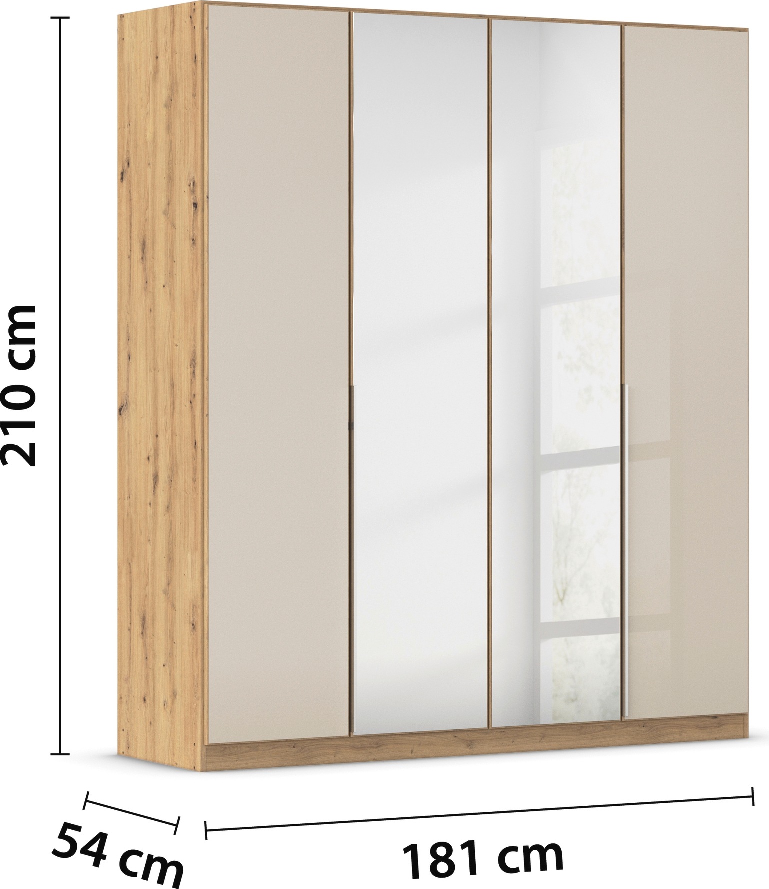 rauch Drehtürenschrank »Kleiderschrank Kleiderschränke Schrank Garderobe AGORDO mit Glasfront«, (in zwei Griff-Farben), durchdachte Innenausstattung, in 6 Breiten und 2 Höhen MADE IN GERMANY