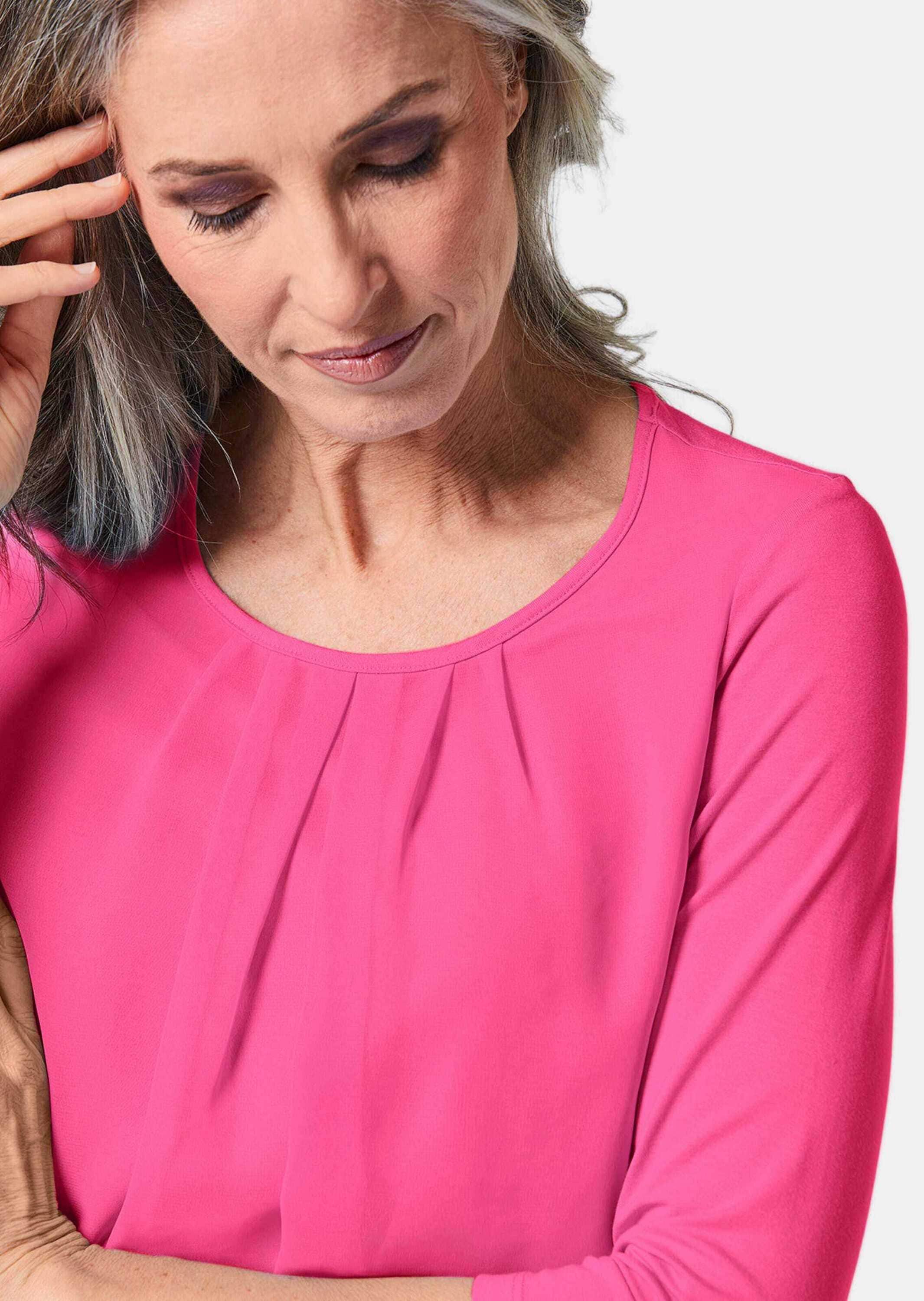 GOLDNER Kurzarmbluse »Kurzgröße Chiffon-Shirt mit 3/4-Arm, Rundhals«