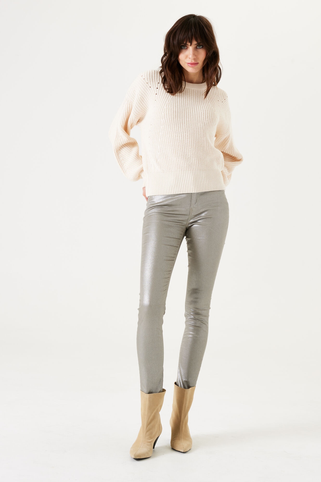 Garcia Rundhalspullover mit Puffärmel