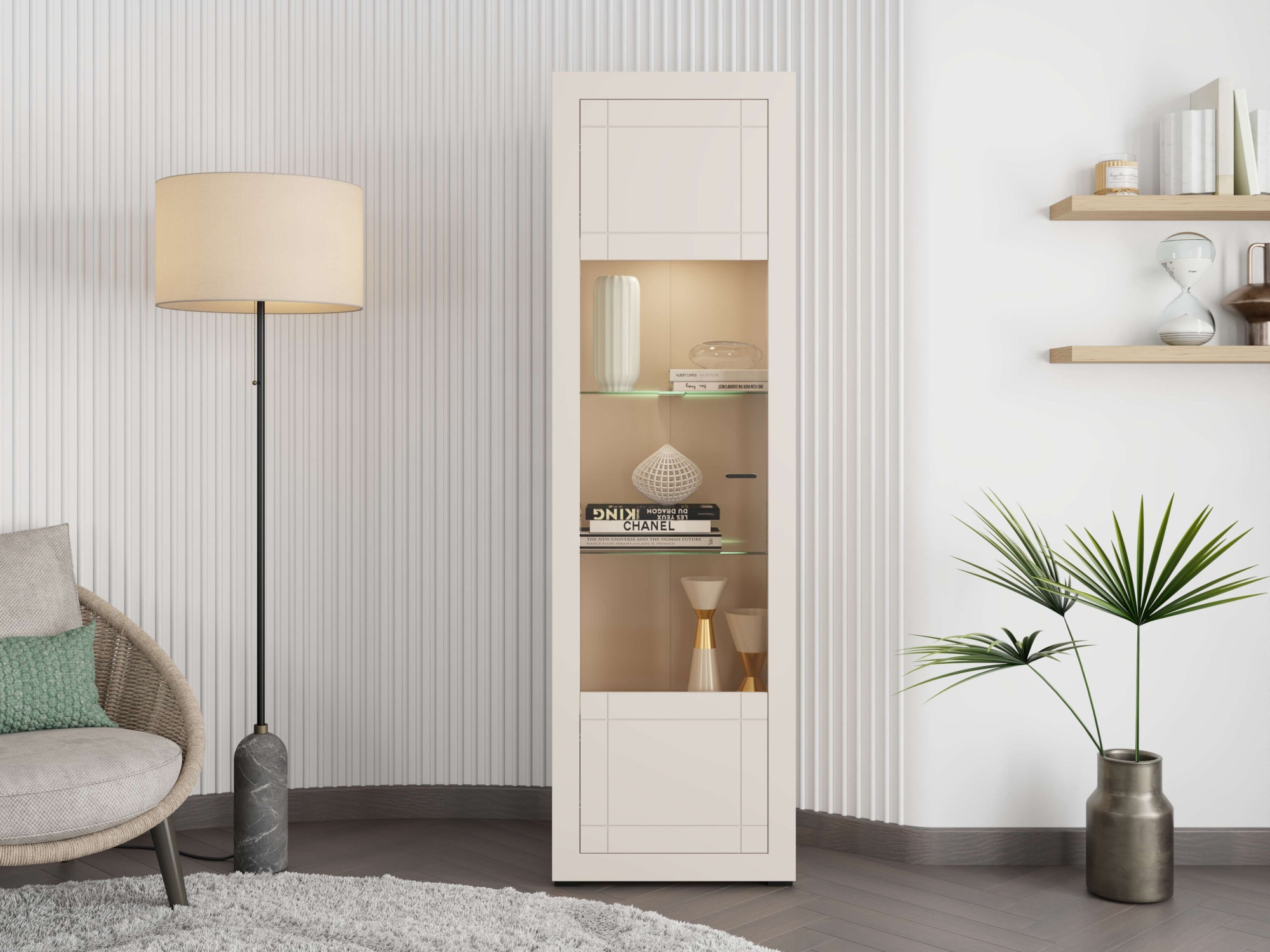 Home affaire Vitrine »Essex Vitrinenschrank, Glasschrank, Standvitrine, Highboard/Sideboard« Präzise Heißfolienprägung, Metallgriff, Eleganter Glasboden