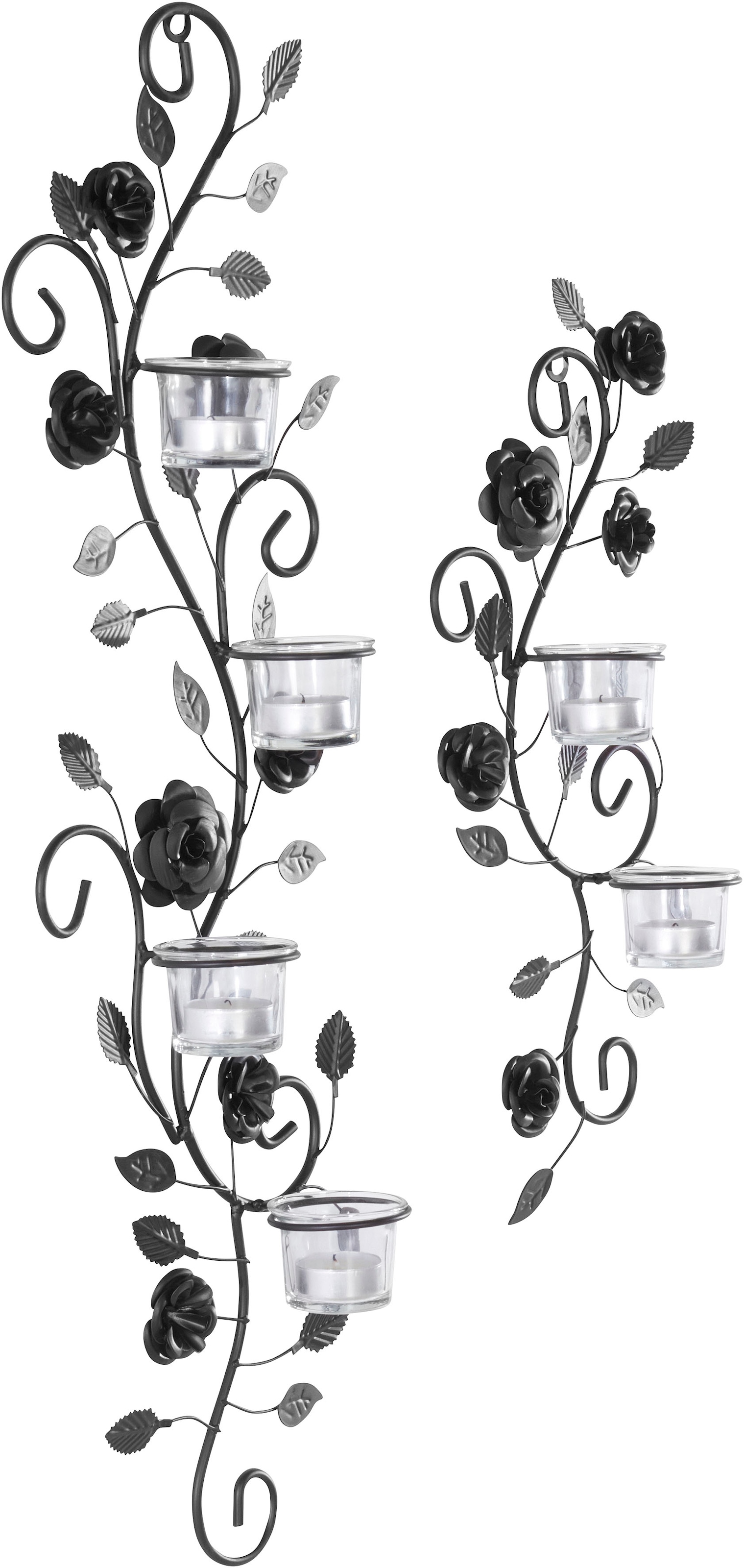 Home affaire Wandkerzenhalter »Blumenranke, antik bestellen Landhaus, Metall, Glas, auf schwarz schwarz«, Rechnung (2er-Set)