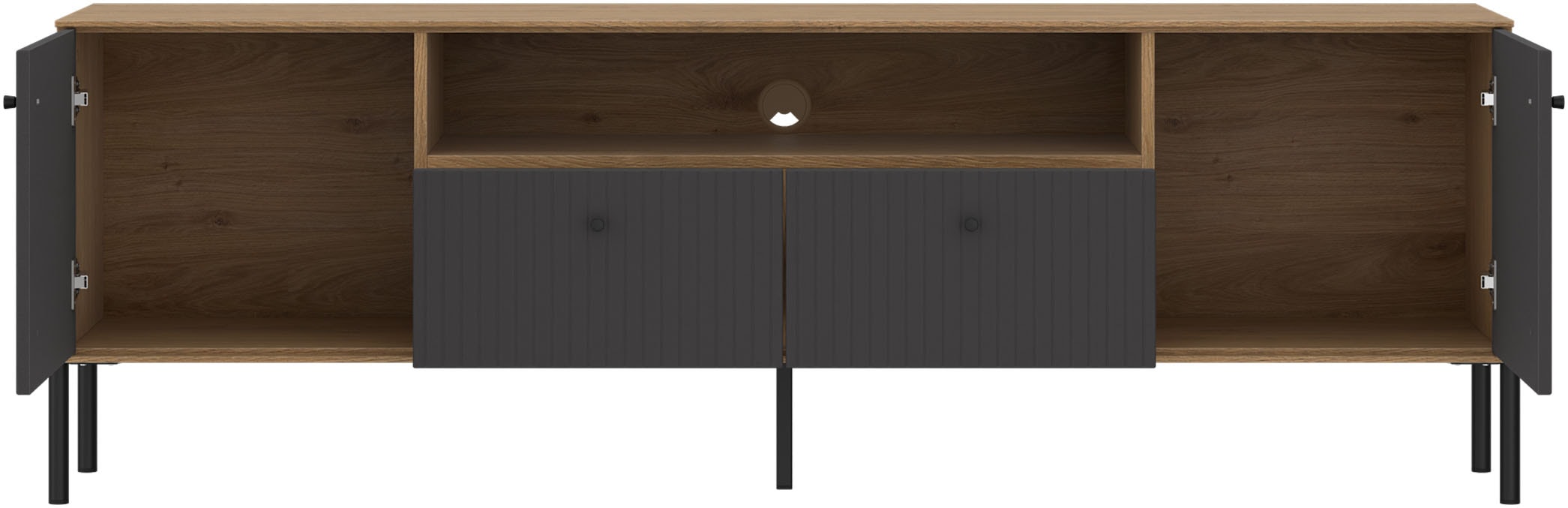 OTTO home Lowboard Lowboard, Breite 180 cm, mit geriffelten Fronten, auf Metallfüßen
