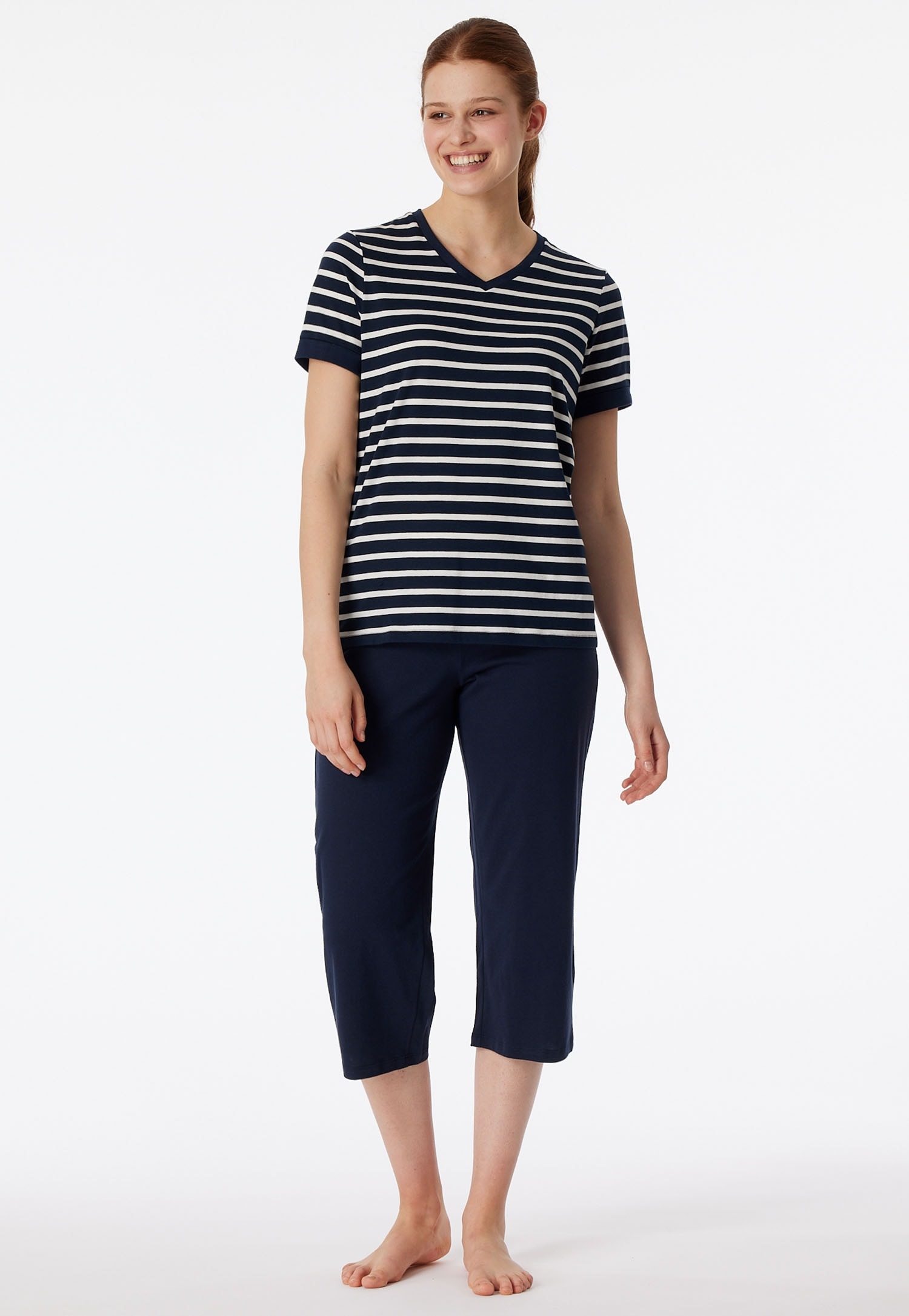 Schiesser Schlafanzug »"Casual Essentials"«, mit modisch umgeschlagenen Ärmeln