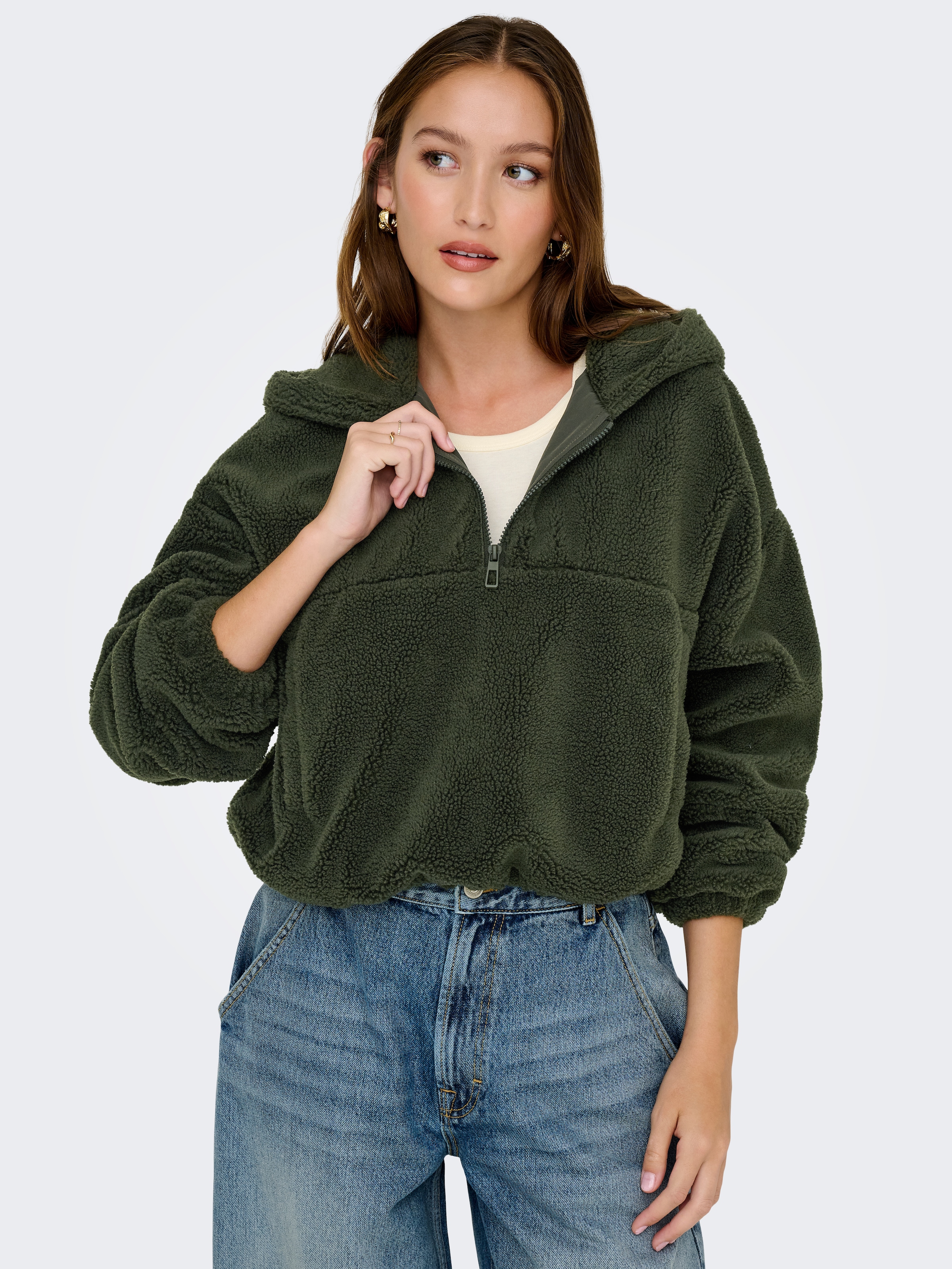 ONLY Fleecejacke »ONLSIENA TEDDY ANORAK LIFE CC OTW« mit Kapuze