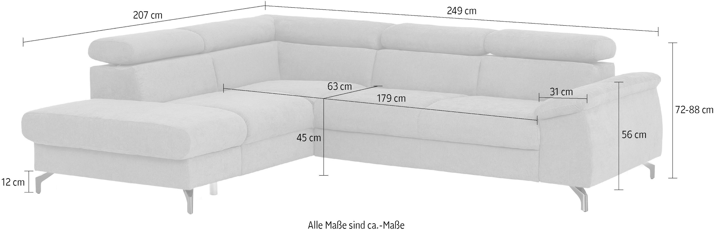 COTTA Ecksofa »Komaris L-Form«, inklusive Kopfteilverstellung, wahlweise Bettfunktion/Bettkasten