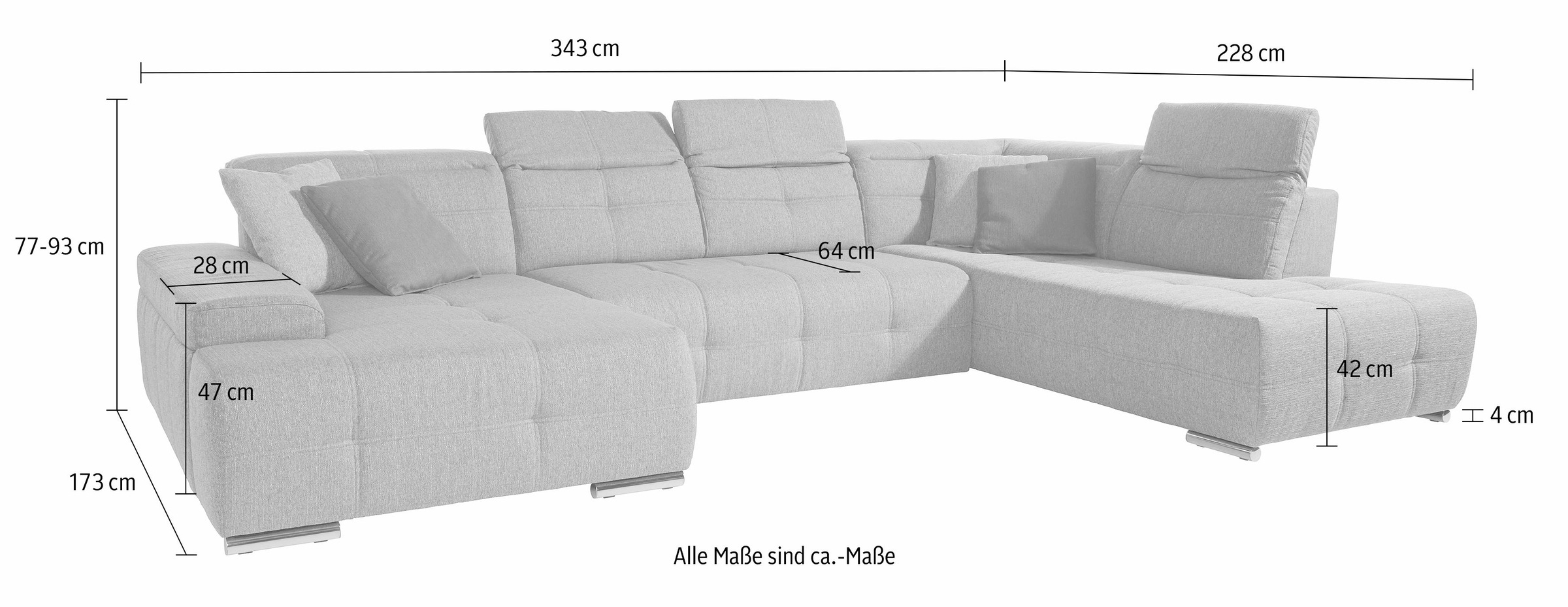 sit&more Wohnlandschaft »Mistral U-Form«, wahlweise mit Bettfunktion, inklusive Kopfteilverstellung