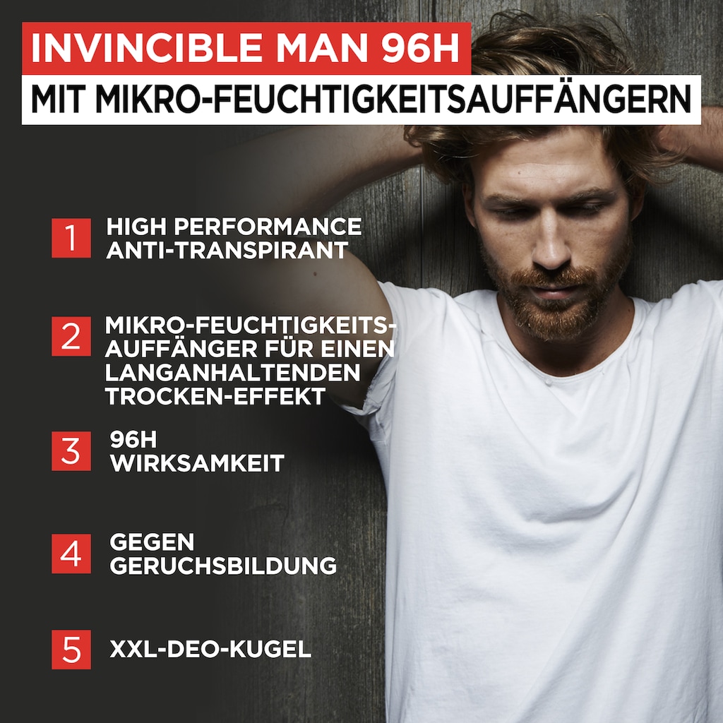 L'ORÉAL PARIS MEN EXPERT Deo-Roller »Invincible Man Anti-Transpirant mit 96H Non-Stop Trockenschutz«