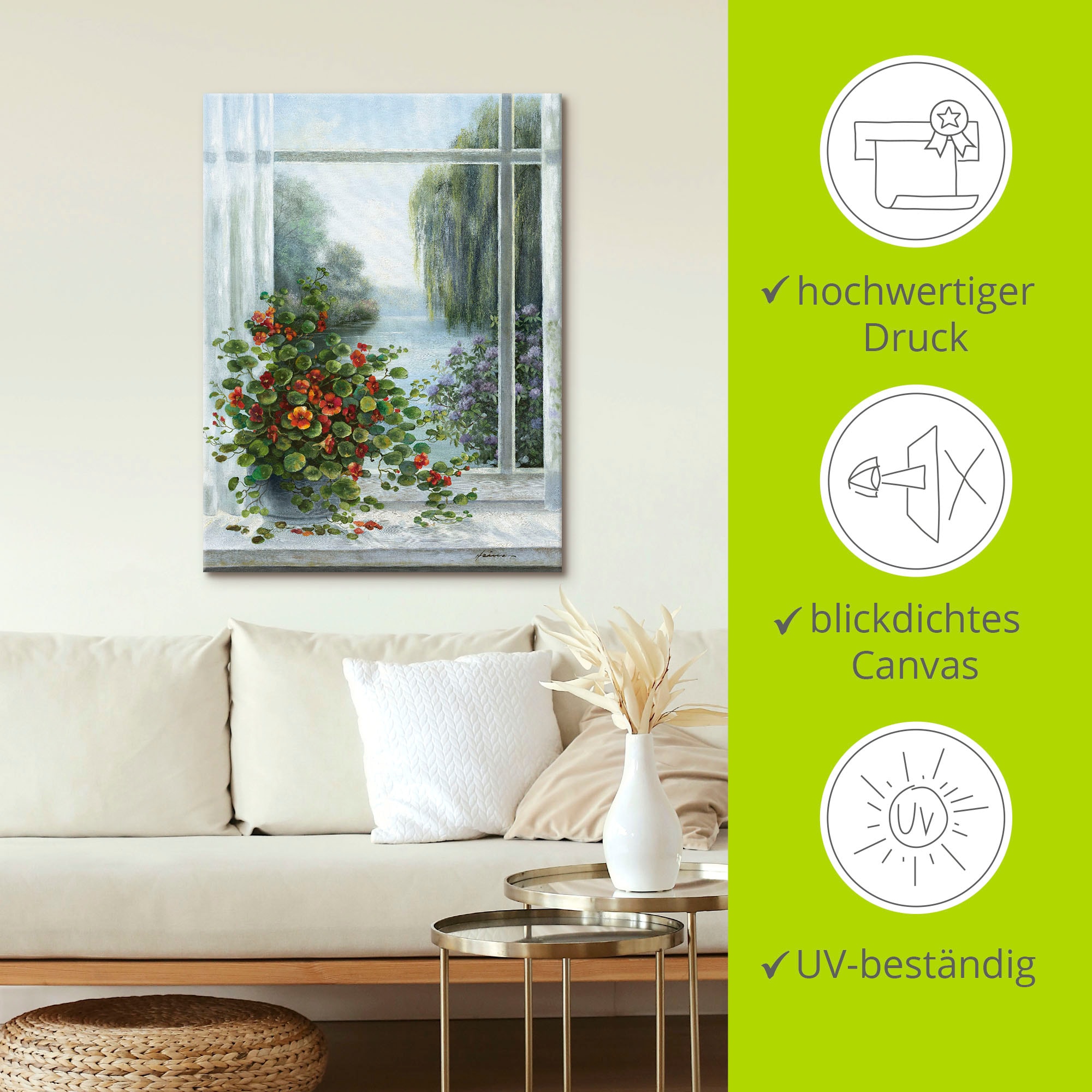 Artland Wandbild »Kapuzinerkresse am Fenster« Arrangements 1 Stk. tlg. als Leinwandbild, Poster, Wandaufkleber in verschied. Größen