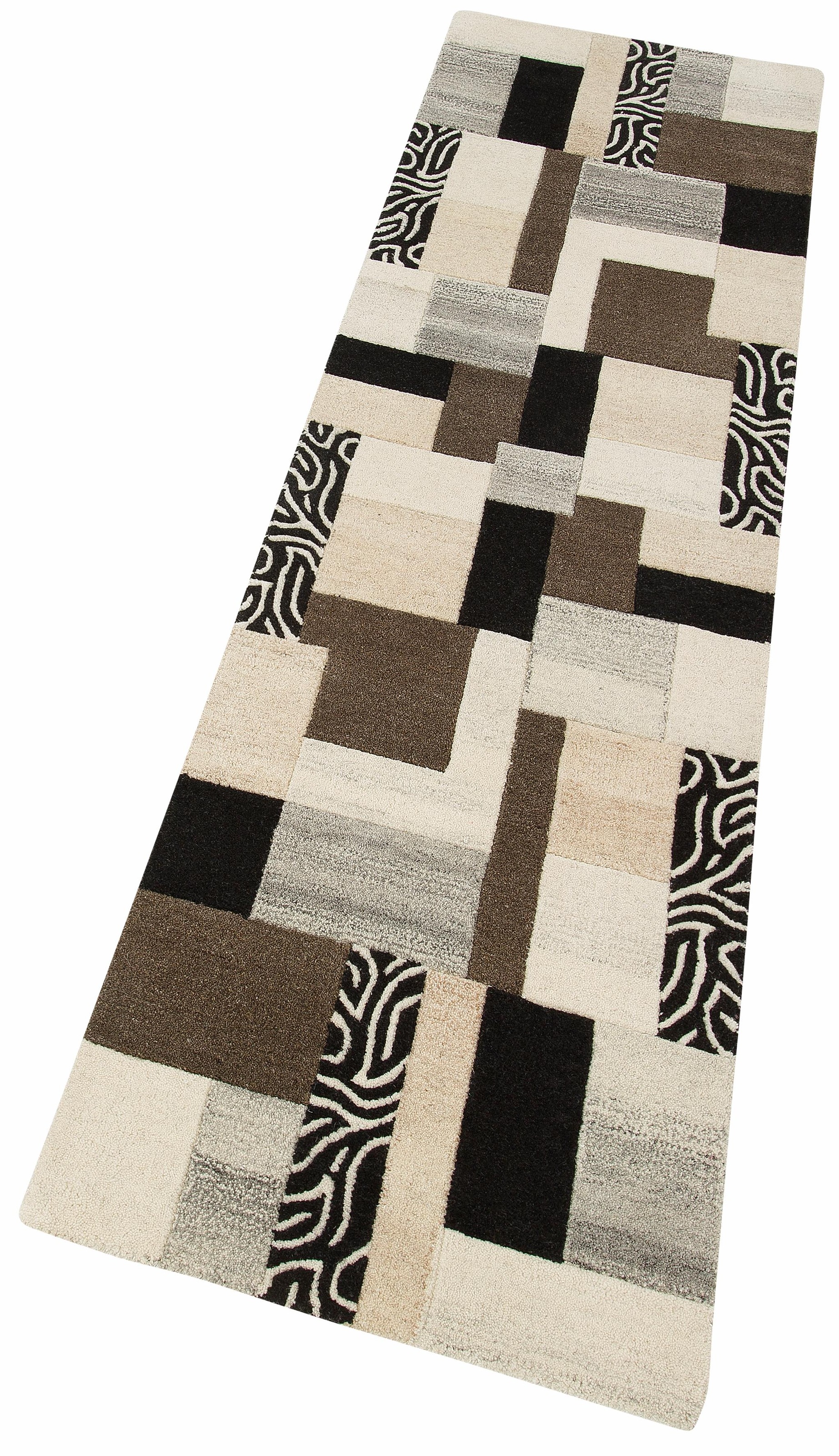 Läufer »Lola, Wolle, handgearbeitet, Patchwork Design«, rechteckig, 12 mm Höhe, Teppich-Läufer, handgetuftet, Flur, Brücke