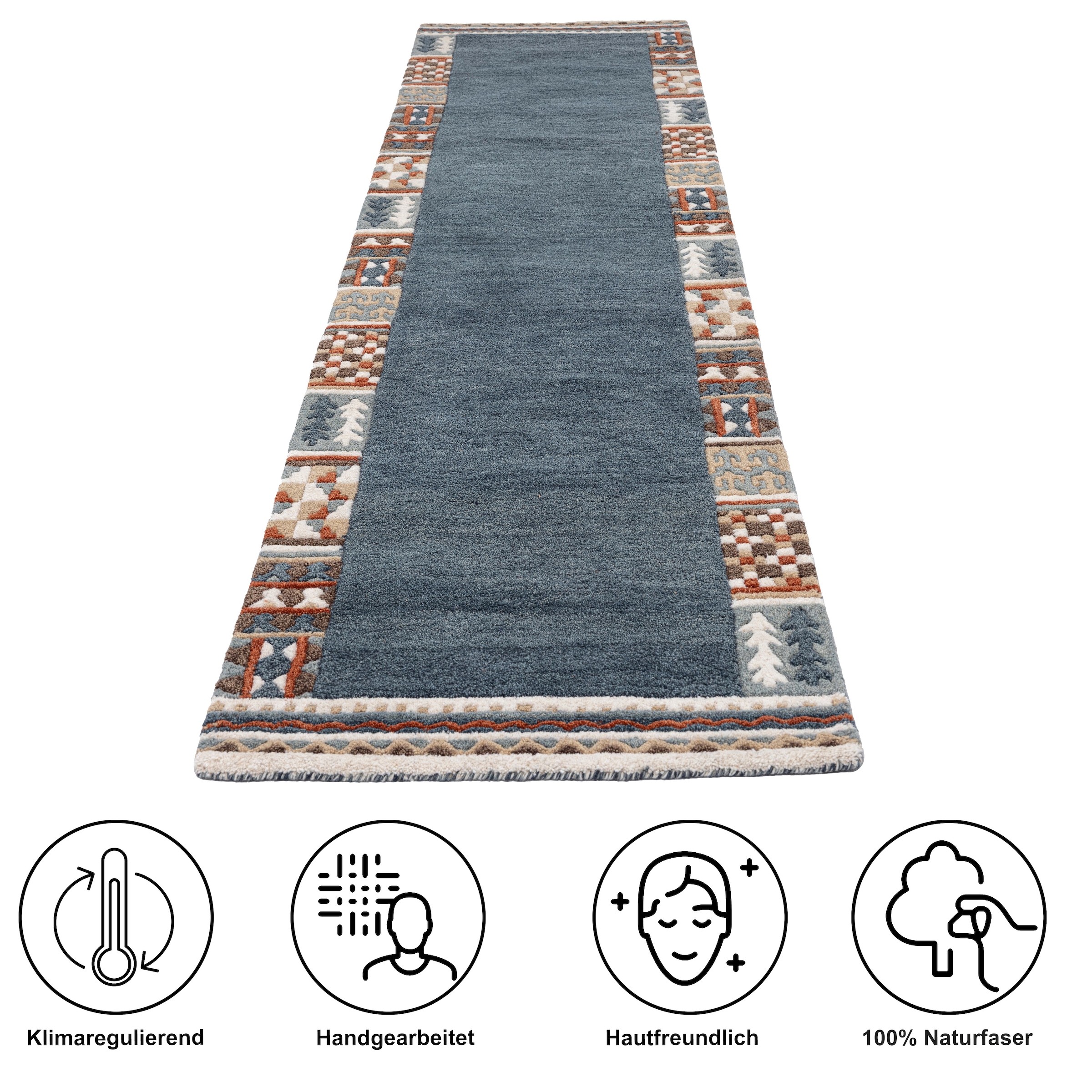 THEKO Bettumrandung »Nuno, handgearbeitet, mit Bordüre« Höhe 14 mm 3 Stk. tlg. Bettvorleger, reine Wolle, handgetuftet, Läufer-Set, Schlafzimmer