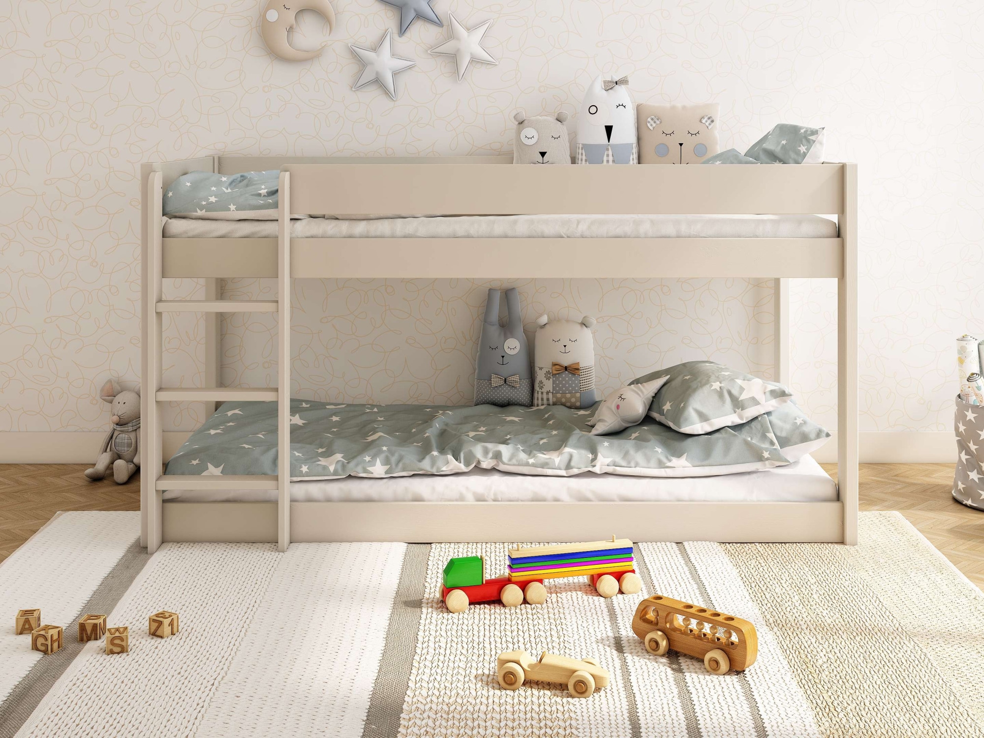 OTTO home Kinderbett »ROBIN ,Bodenbett,Etagenbett,Leiter/Einstieg seitenverkehrt montierbar« 2 Größen,  Montessori Stil, zertifiziertes Massivholz