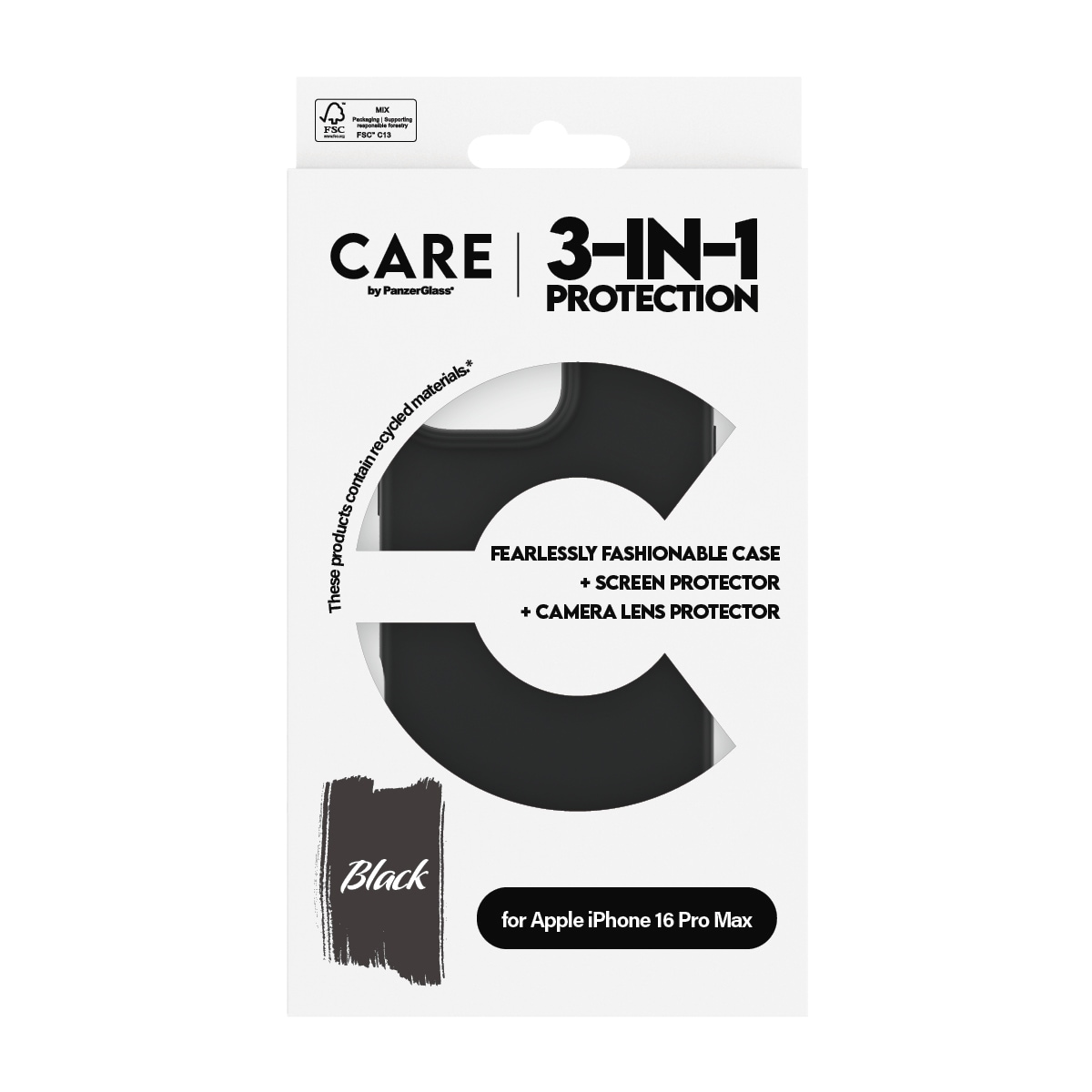 CARE by PanzerGlass Displayschutzglas »3-in-1 Protection, Glass, Case, Lenscover«, für Apple iPhone 16 Pro Max, Displayschutzfolie, Schutzfolie, Bildschirmschutz, kratz- & stoßfest
