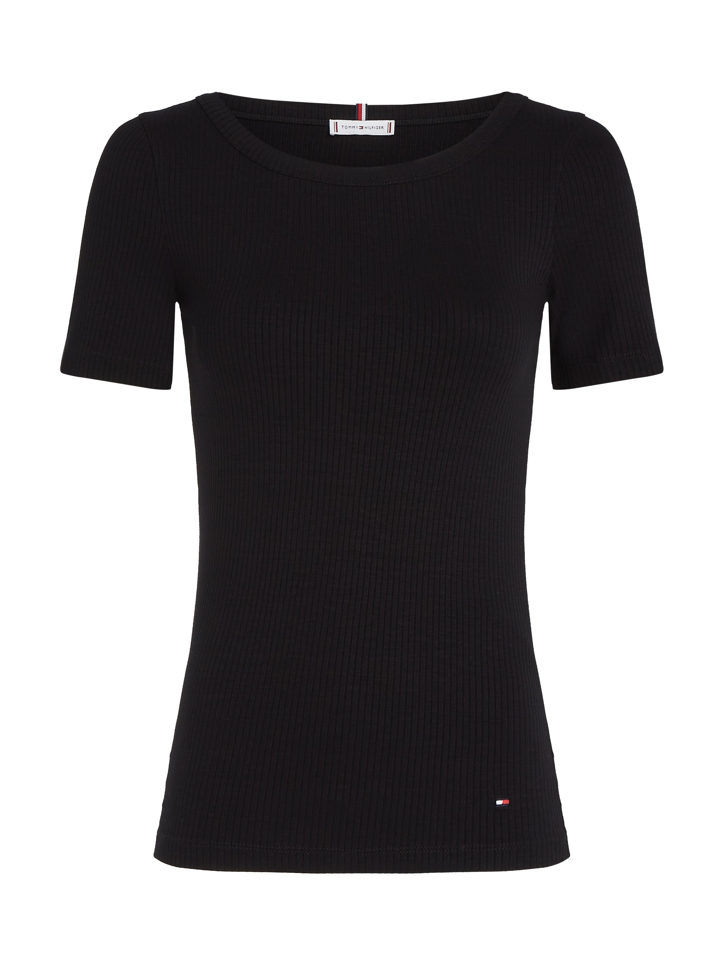 Tommy Hilfiger Rundhalsshirt »SLIM 5X2 RIB O-NK SS«, mit dezenter Tommy Hilfiger Logostickerei