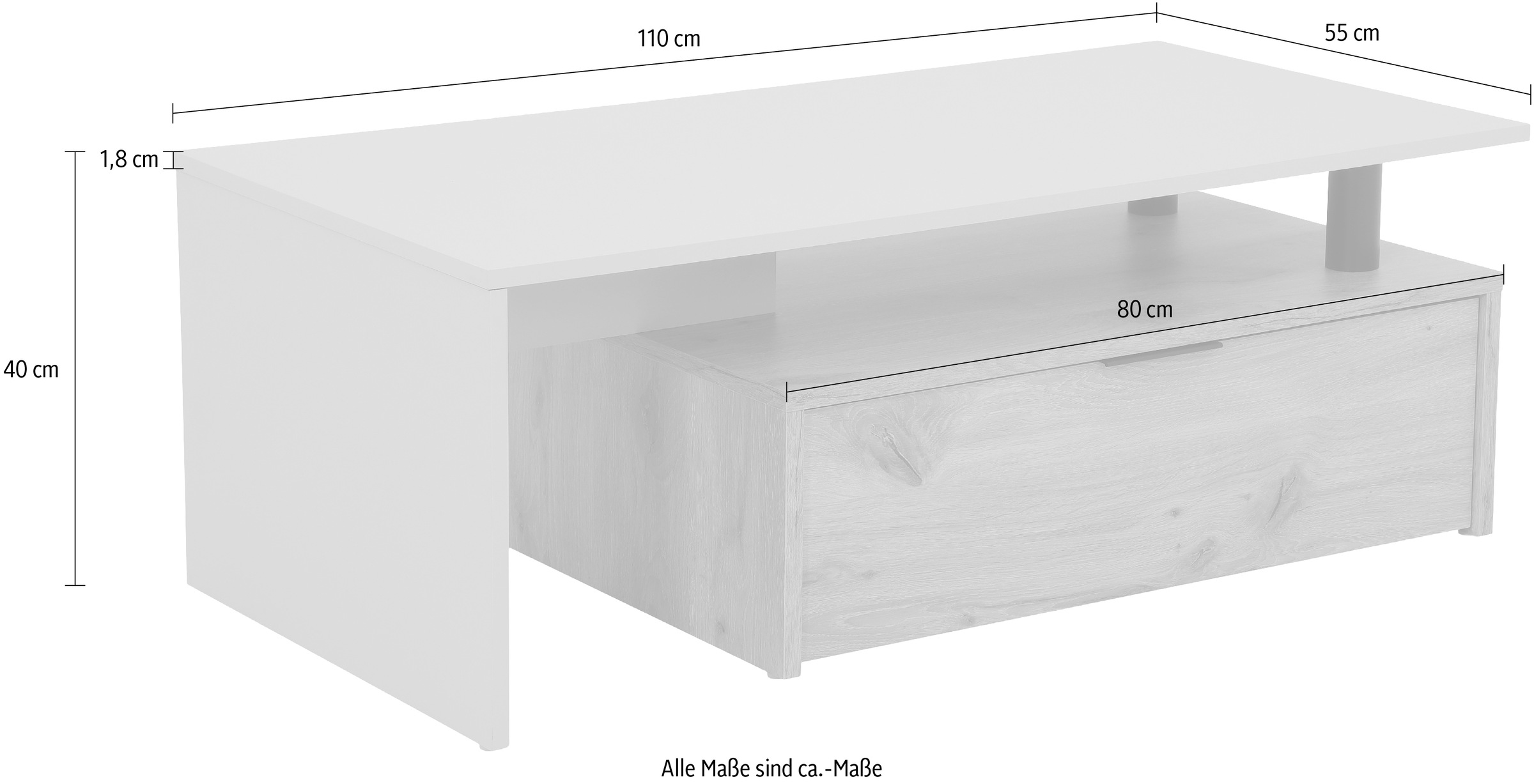 HELA Couchtisch »DENNIS«, Stauraum mit Schubkasten, Breite 110 cm