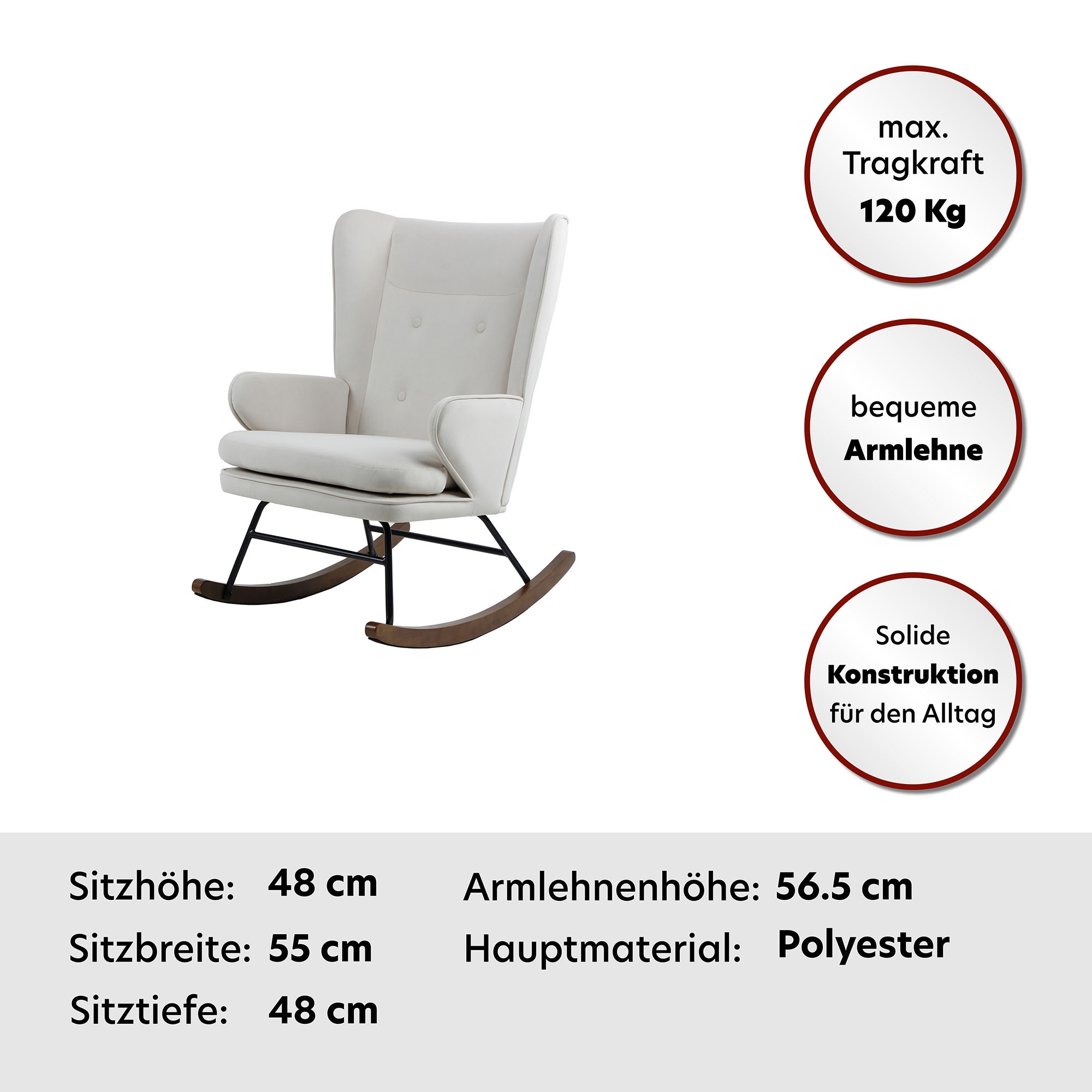 Kayoom Schaukelstuhl »Melorie 125, Metallgestell mit Kufen aus Holz« () 1 Stk.Schaukelstuhl, Zierknöpfe , Metallgestell mit Kufen aus Holz