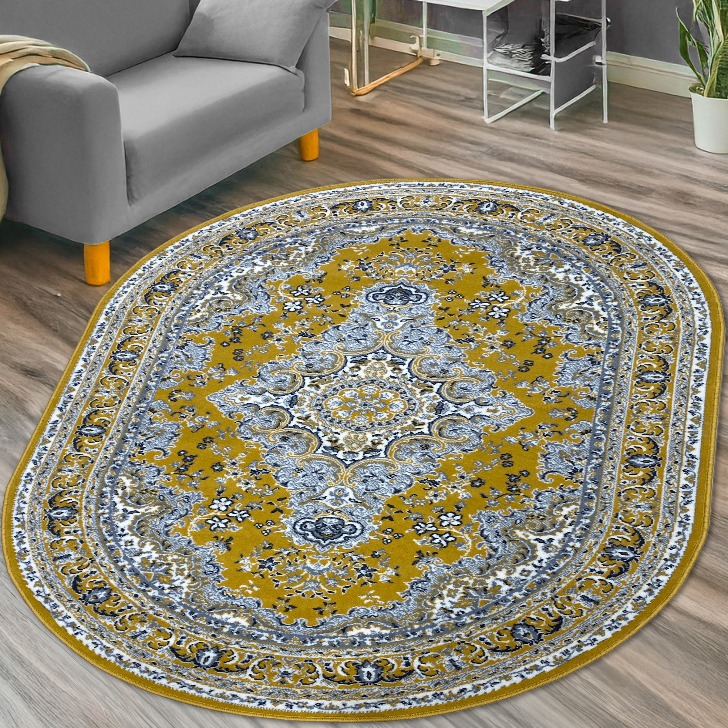 my home Teppich »Oriental, Made in Belgium« oval 7 mm Höhe Orient-Optik, mit Bordüre, Kurzflor, pflegeleicht, elegant