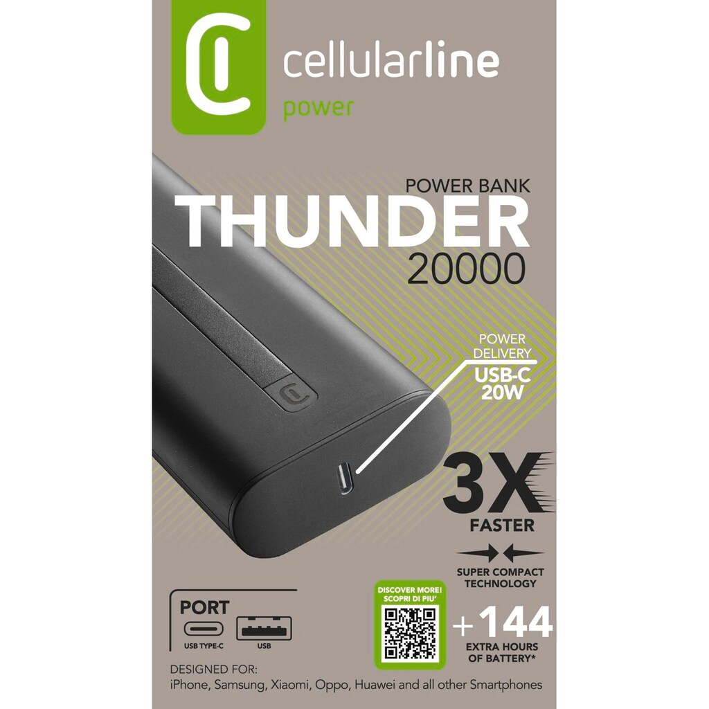 Cellularline Powerbank »THUNDER 20000«, THUNDER 20000, 10000 mAh
