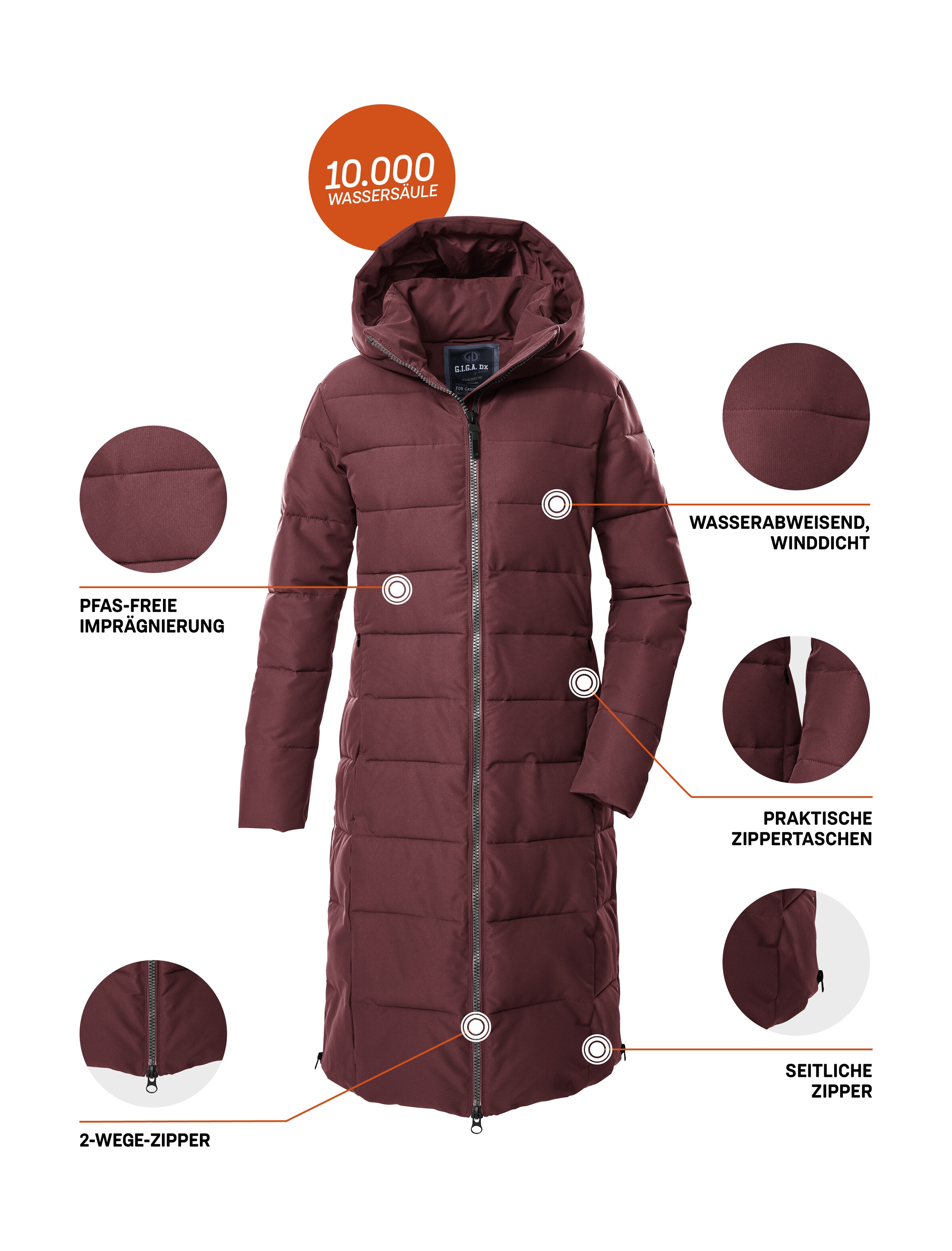 G.I.G.A. DX by killtec Steppmantel »GW 88 WMN QLTD CT« Wasserabweisender, winddichter Mantel mit Daunenoptik und Kapuze