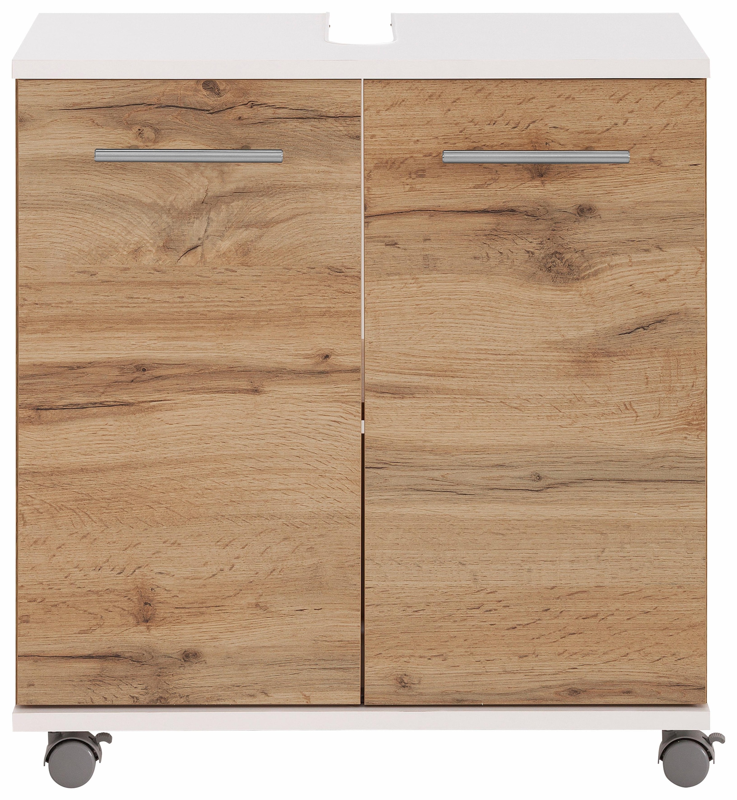 welltime Waschbeckenunterschrank »Emmi, Breite 59 cm«, Siphonausschnitt, Metallbeschläge