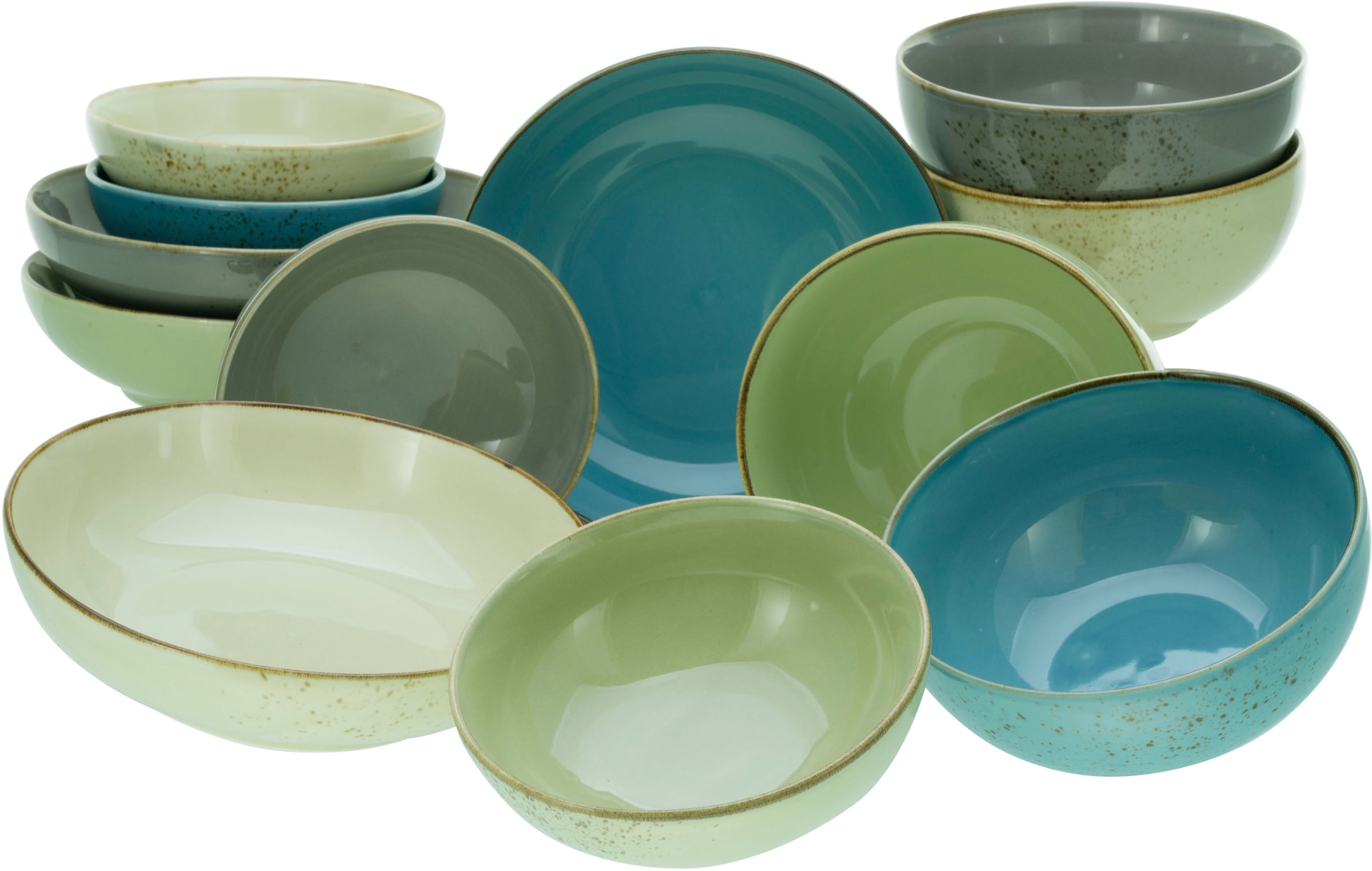 CreaTable Schale "NATURE COLLECTION" 12 Stk. aus Steinzeug Salatschale, Müslischale, Servierschale, im Set, für 4 Personen