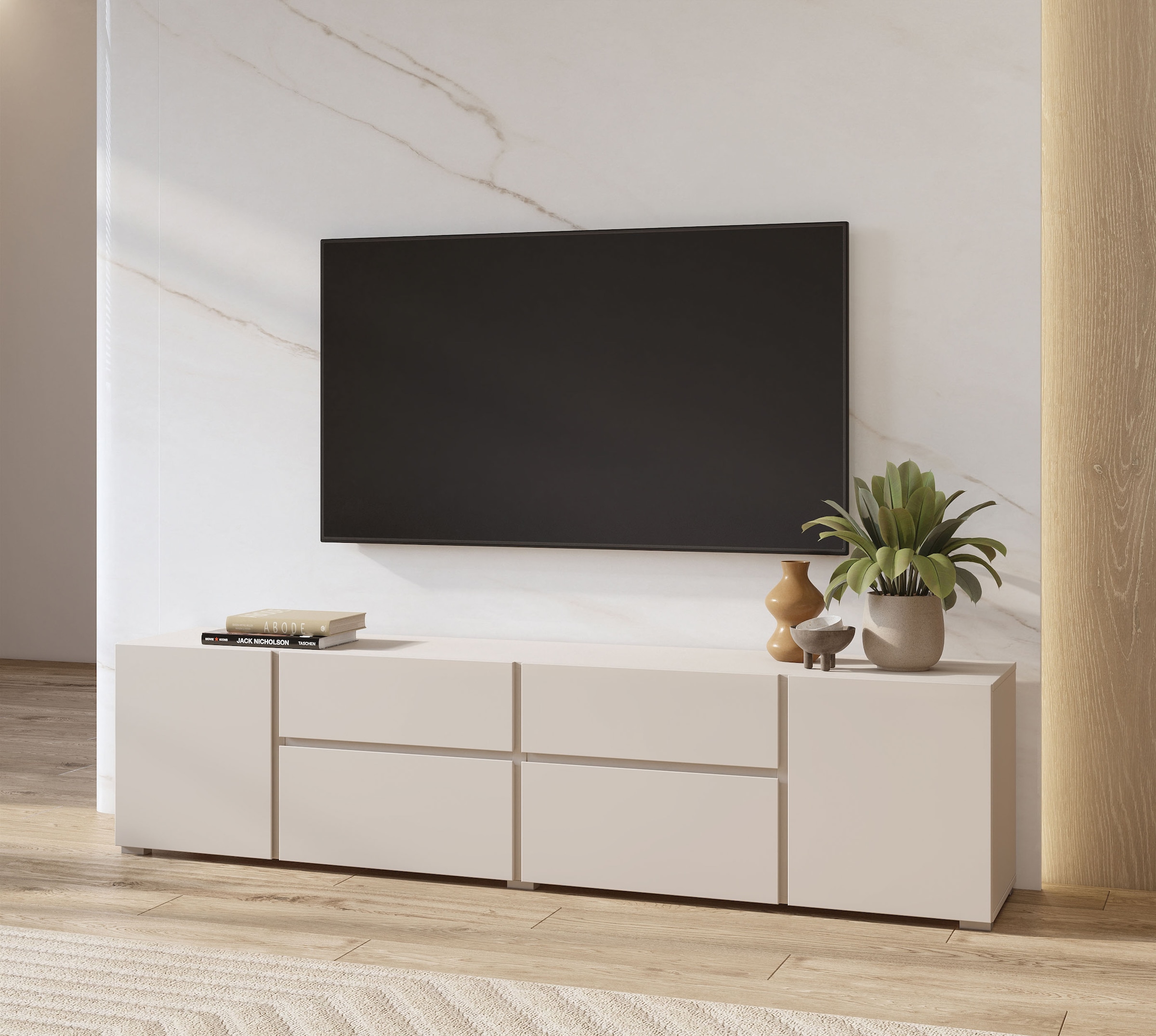 OTTO home Lowboard »Metric,Breite 195cm, grifflose Lowboard 2Klappen/2Schubkästen/2Tür« TV-Schrank mit viel Stauraum, TV-Board