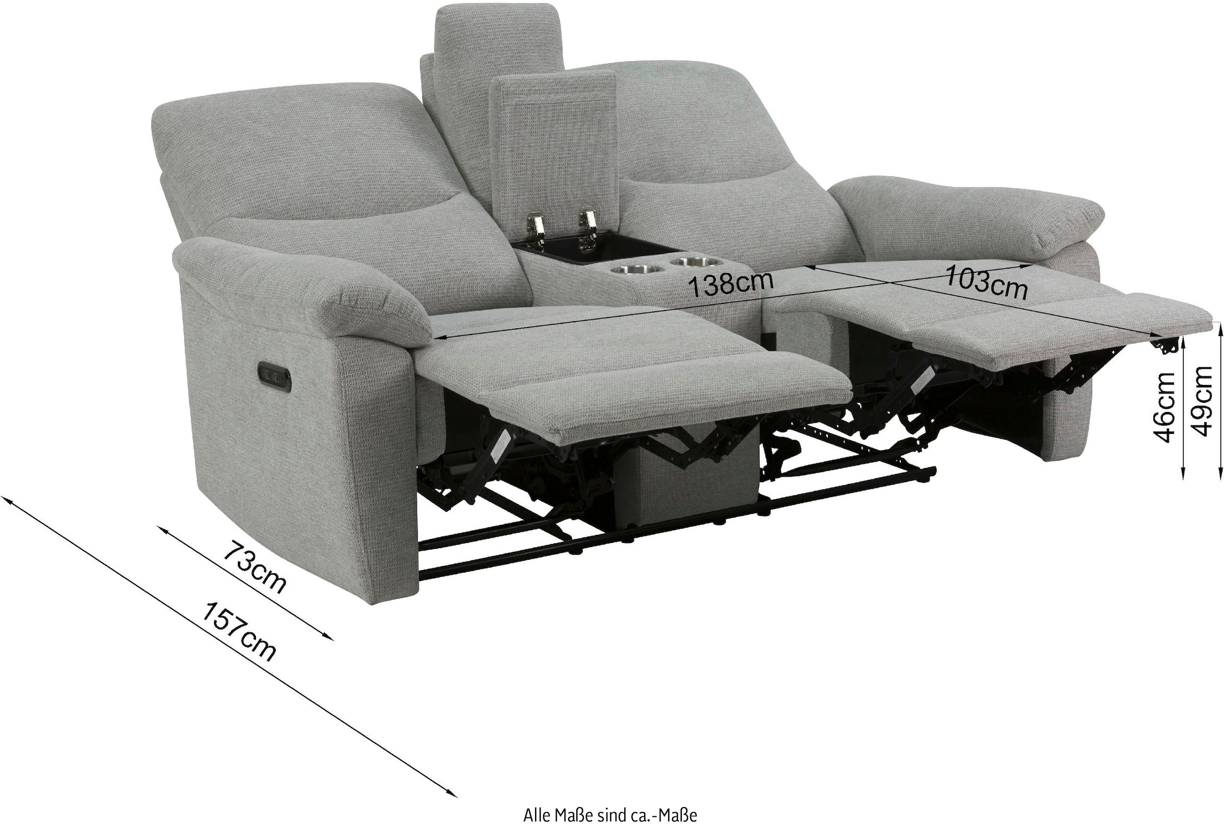 Home affaire 2-Sitzer »ODILON, 2er-Kinosofa, TV-Sessel, Mulitmedia-Sofa, Struktur, USB A/C,«, Relaxfunktion manuell u. elektrisch, Getränkehalter, Staufach