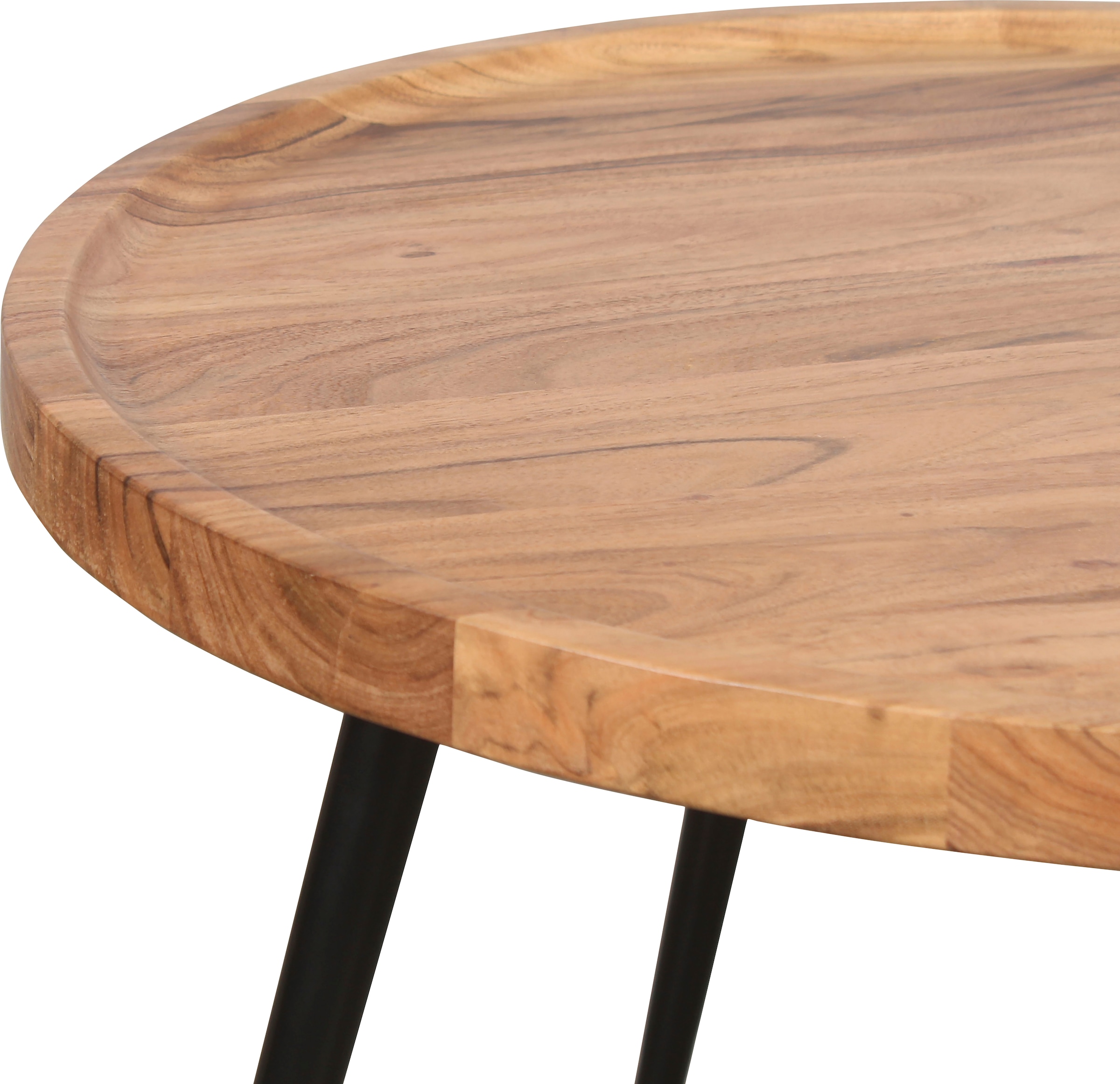 byLIVING Couchtisch »Romy«, mit massiver Akazien - Platte und schwarzem Metallgestell, rund 75cm