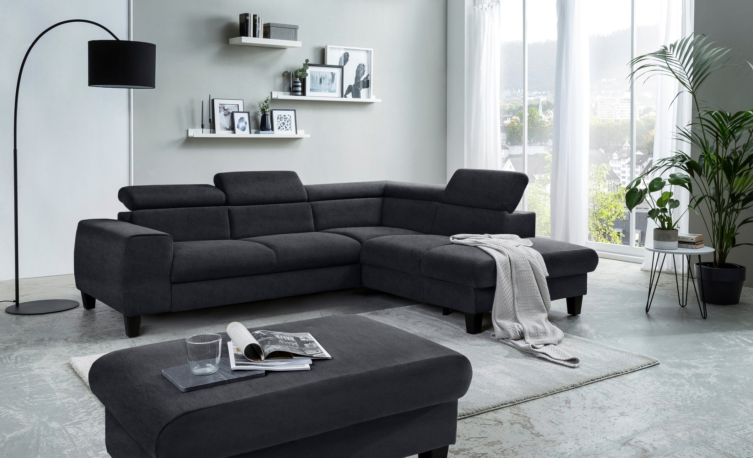 COTTA Polstergarnitur »Morven L-Form«, (Set), Set bestehend aus: Ecksofa mit Kopfteilverstellung & Hocker